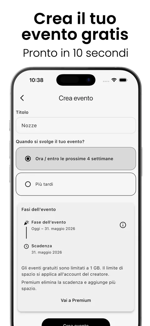 Crea il tuo evento gratis