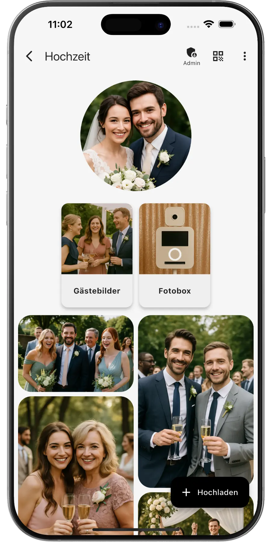 Gäste scannen QR-Code auf Hochzeit