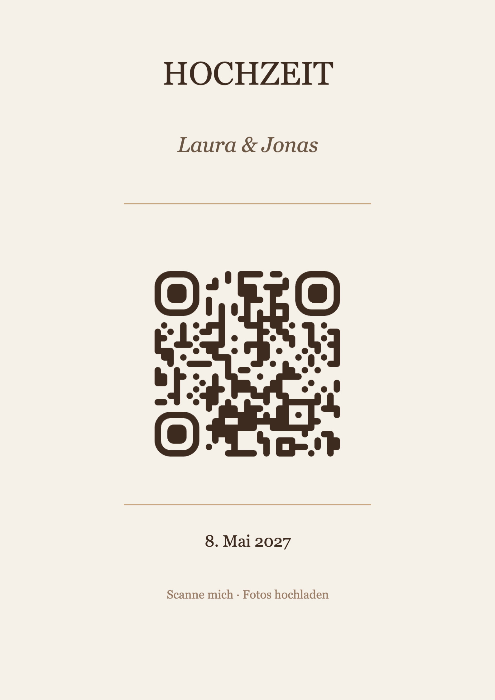 Hochzeit QR-Code Tischkarte Vorlage – Elegant A4 Hochformat