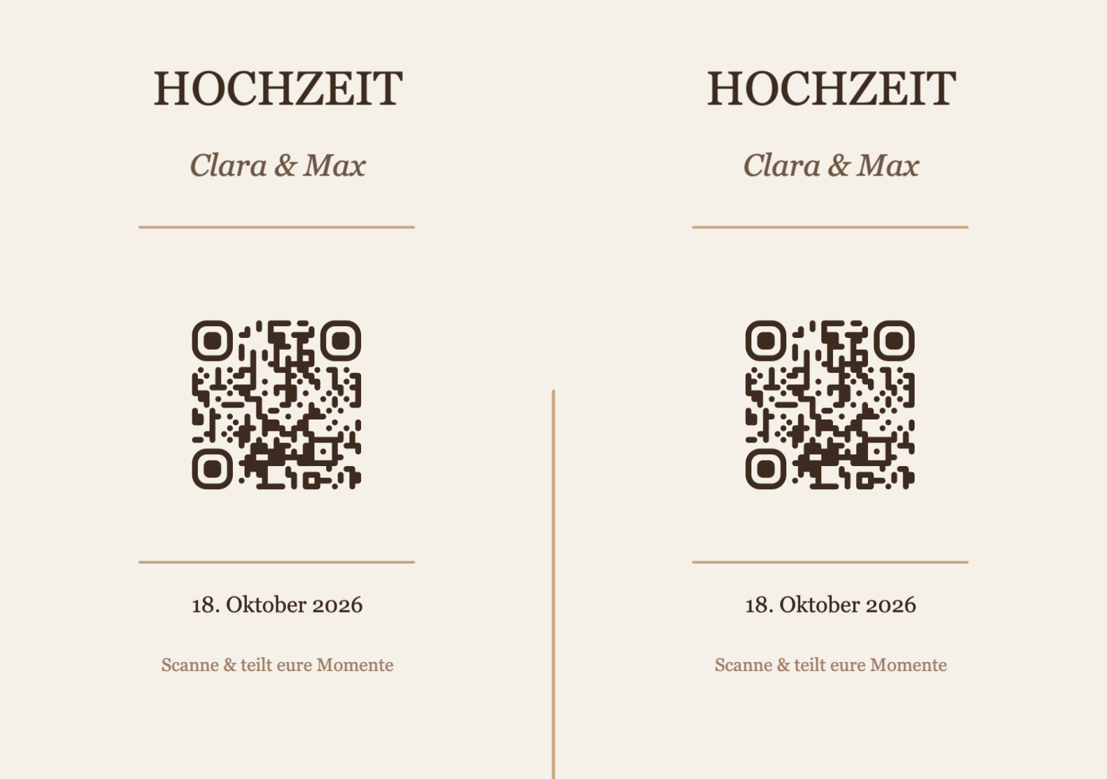 Hochzeit QR-Code Tischkarte Vorlage – Elegant A5 Querformat