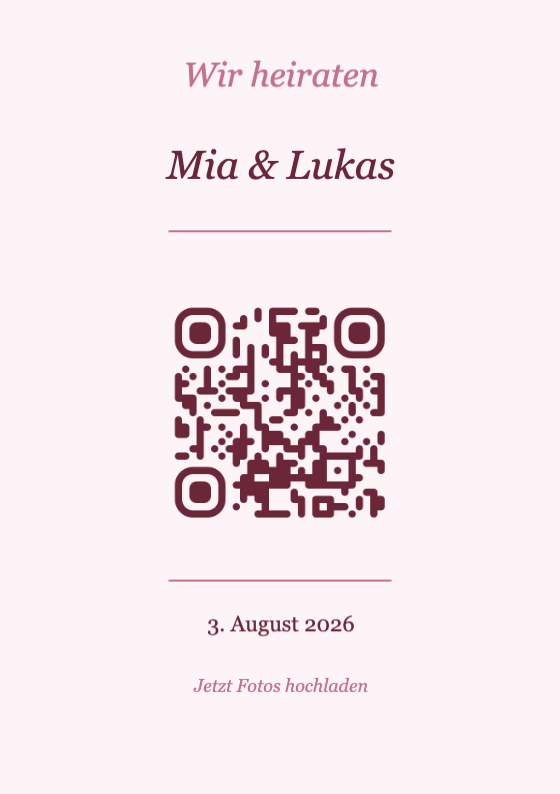 Hochzeit QR-Code Tischkarte Vorlage – Romantisch A7 Hochformat