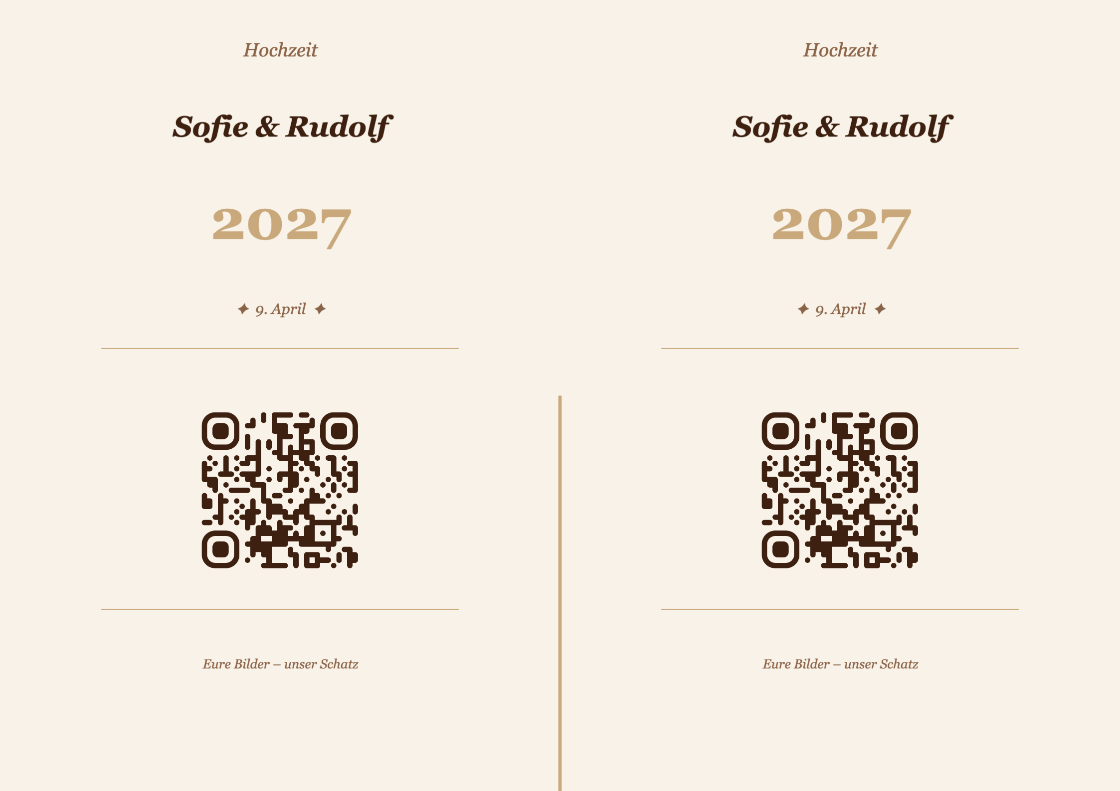 Hochzeit QR-Code Tischkarte Vorlage – Vintage A4 Querformat