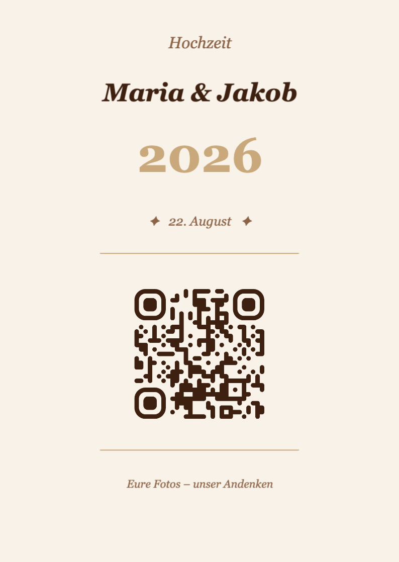 Hochzeit QR-Code Tischkarte Vorlage – Vintage A6 Hochformat