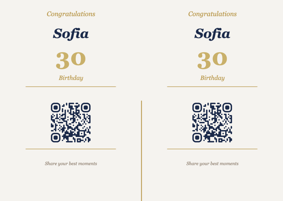 Birthday QR Code Display Template – Elegant A6 Landscape