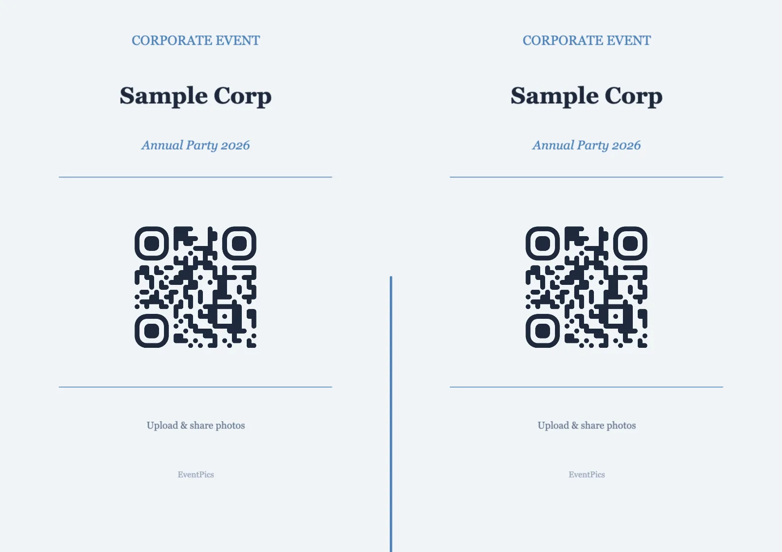 Corporate QR code table sign template, Professional A4 landscape for folding