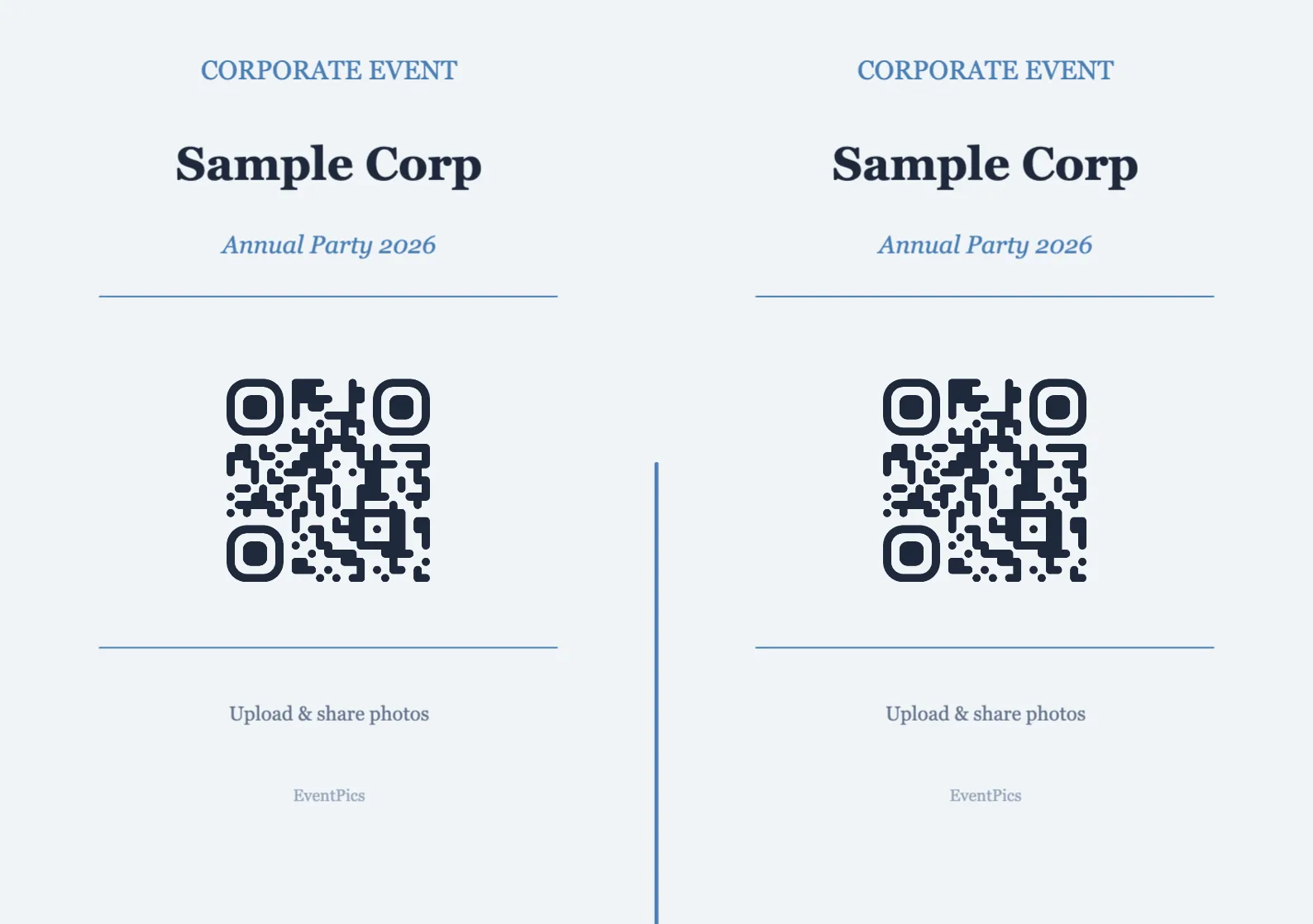 Corporate QR code table sign template, Professional A5 landscape for folding