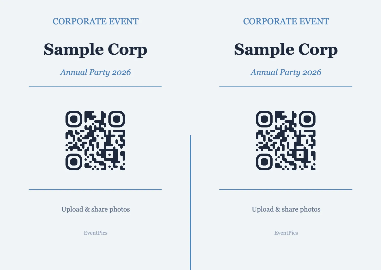 Corporate QR code table sign template, Professional A6 landscape for folding