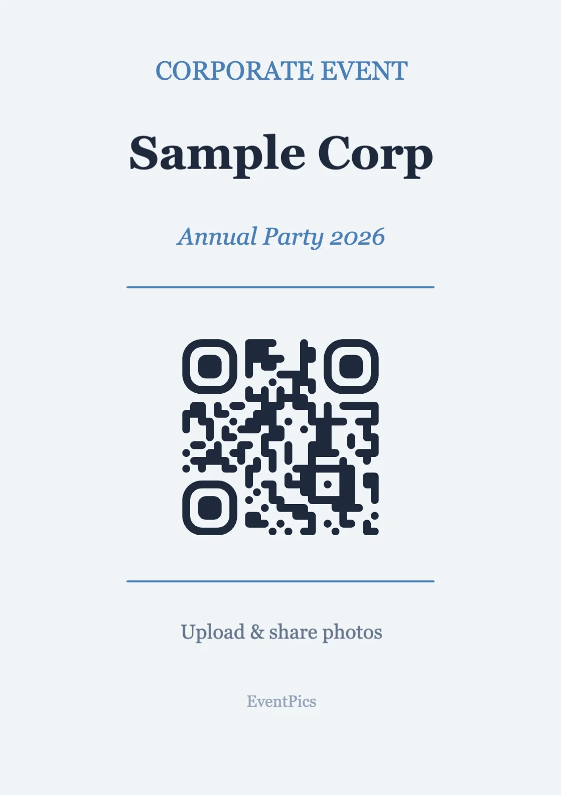Corporate QR code table sign template, Professional A7 portrait