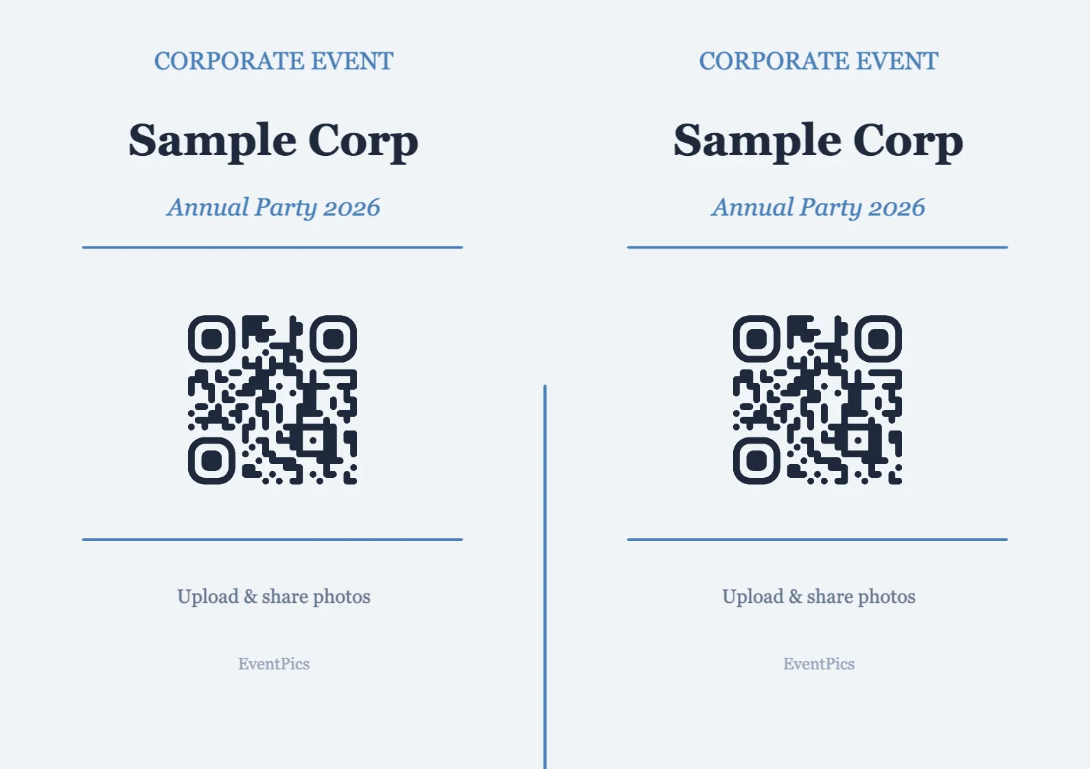 Corporate QR code table sign template, Professional A7 landscape for folding
