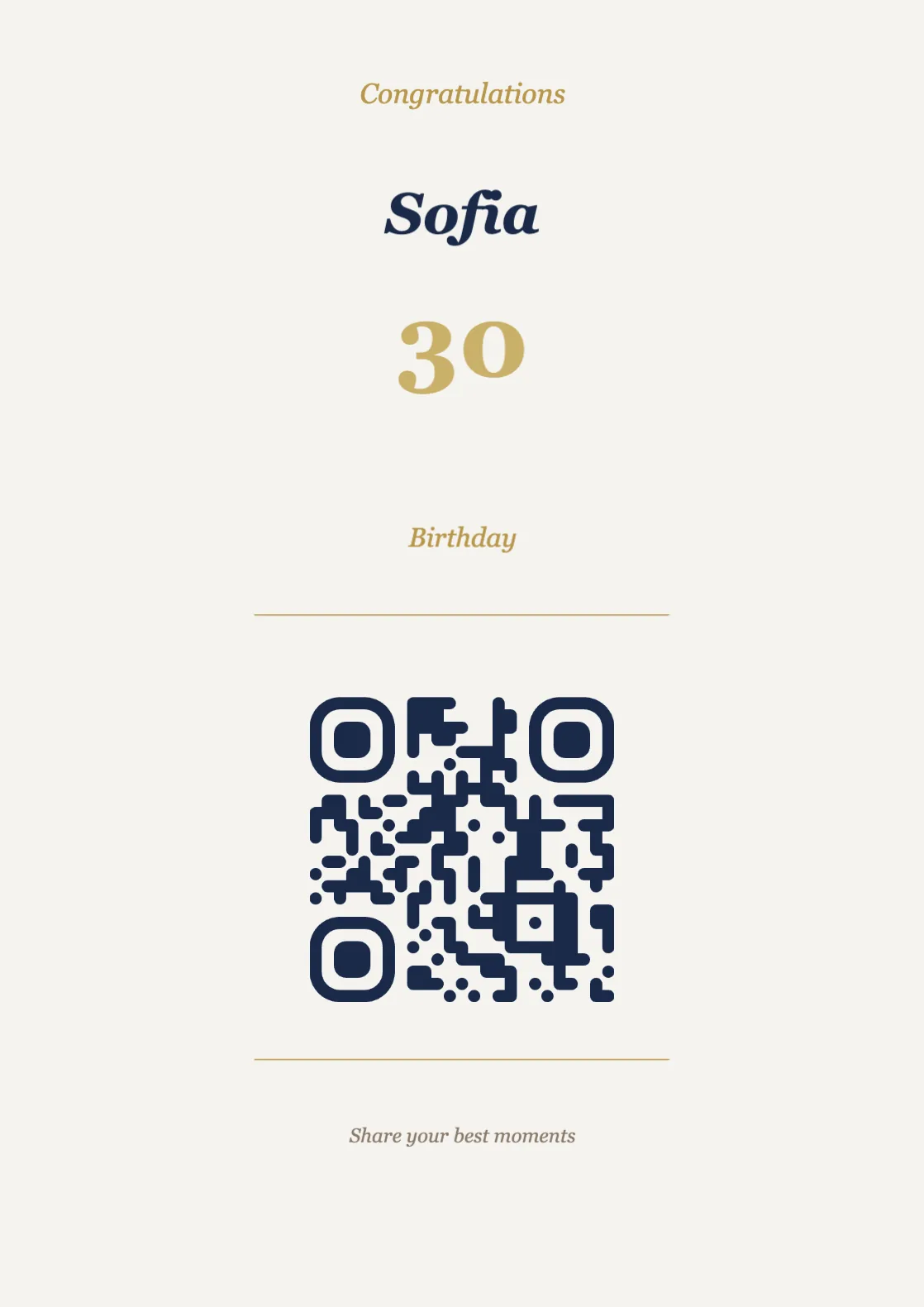 Birthday QR code table sign template, Elegant A4 portrait