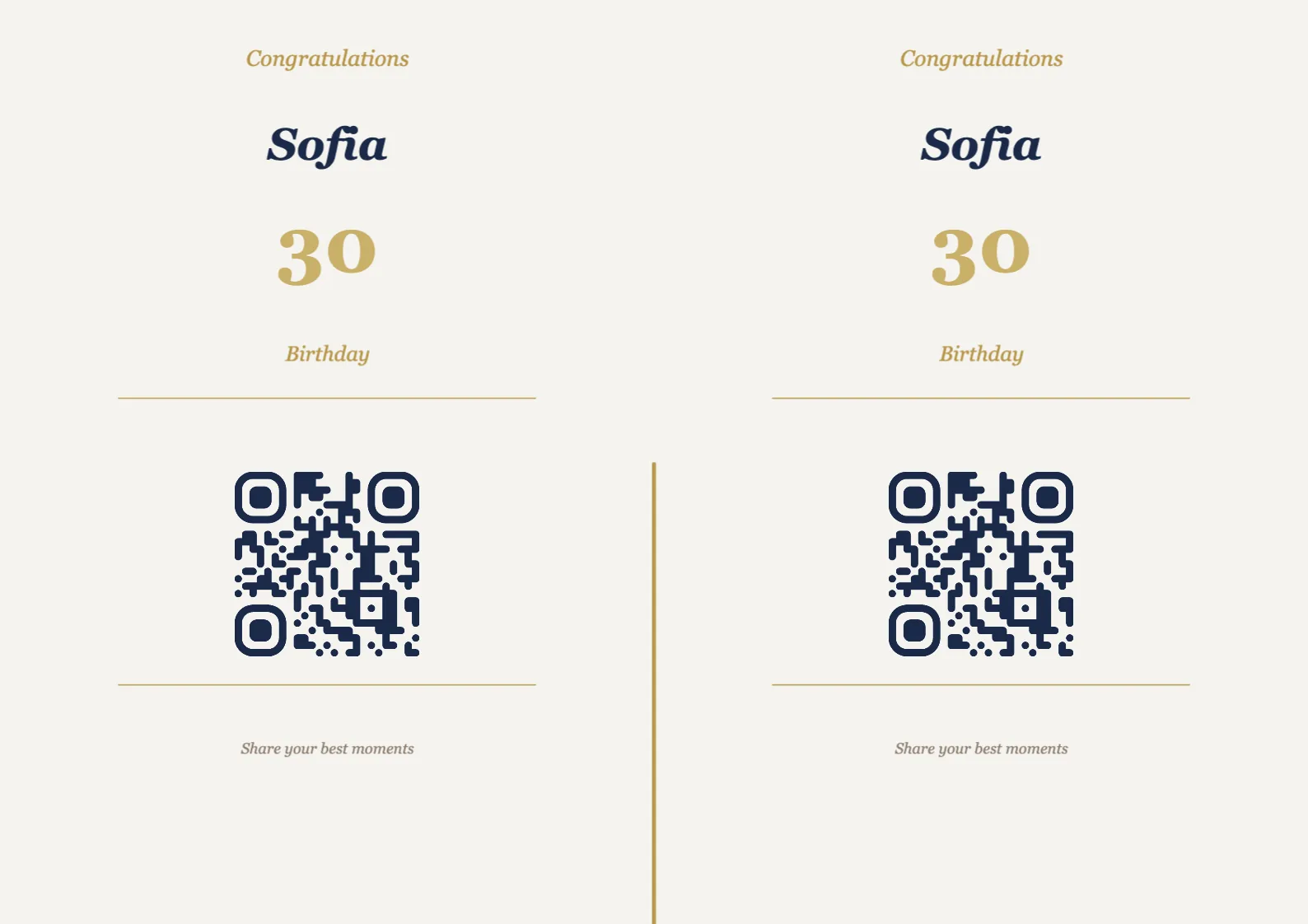Birthday QR code table sign template, Elegant A4 landscape for folding
