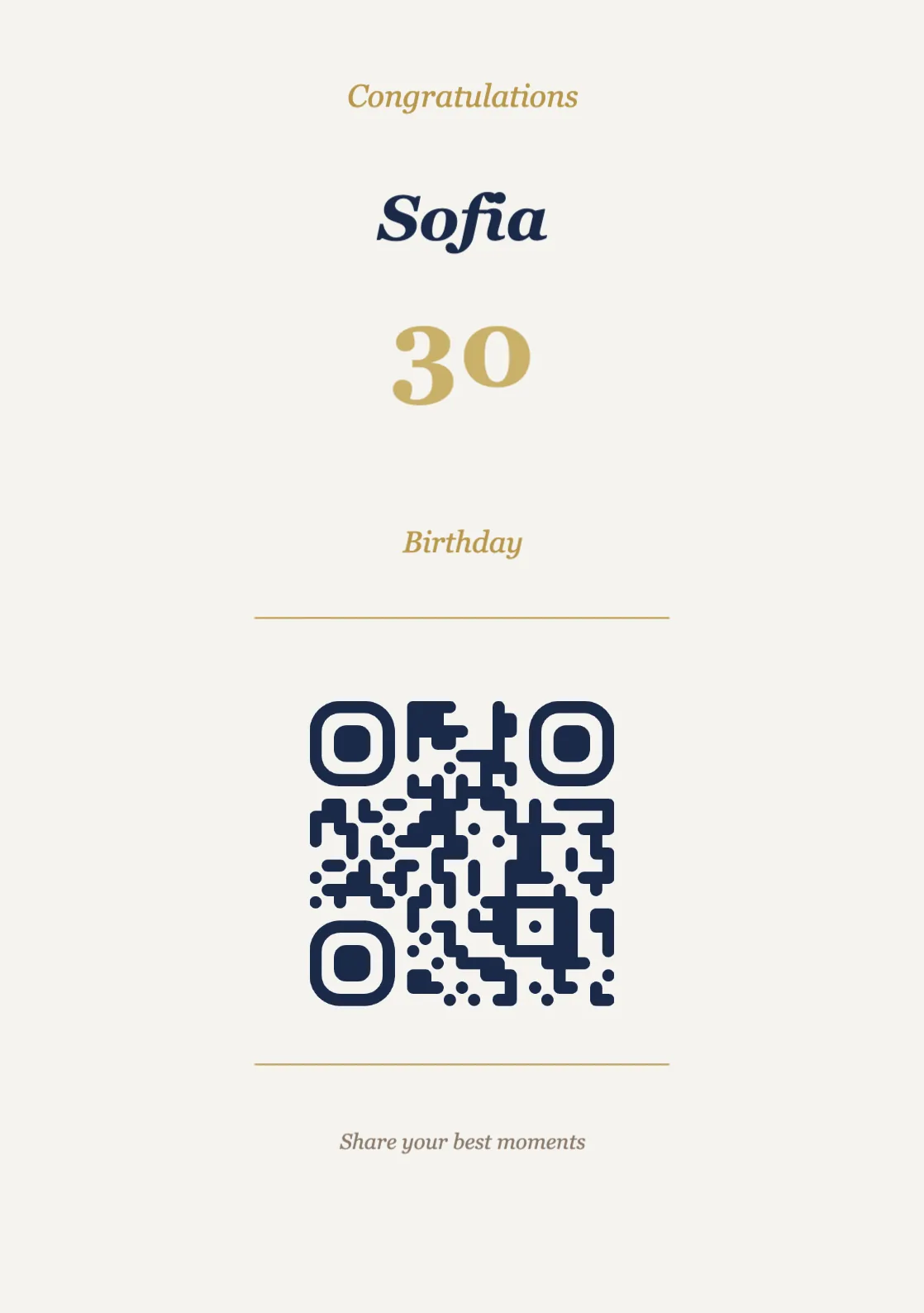 Birthday QR code table sign template, Elegant A5 portrait