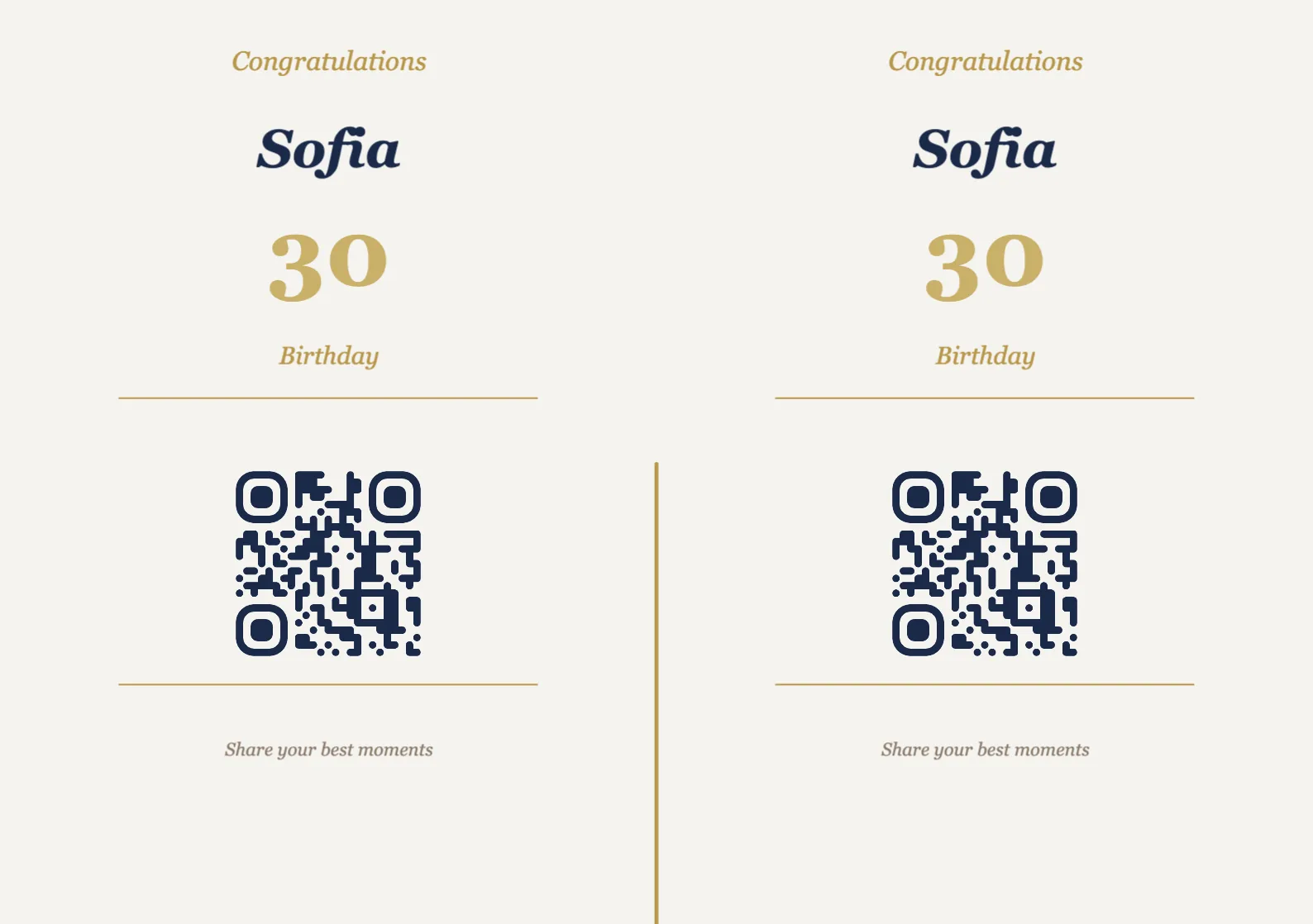 Birthday QR code table sign template, Elegant A5 landscape for folding