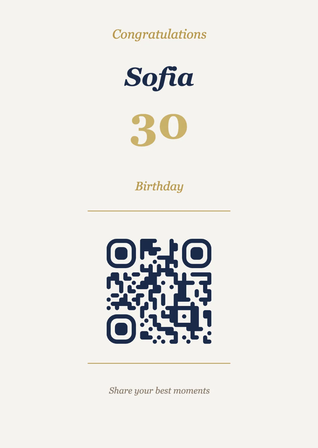 Birthday QR code table sign template, Elegant A6 portrait