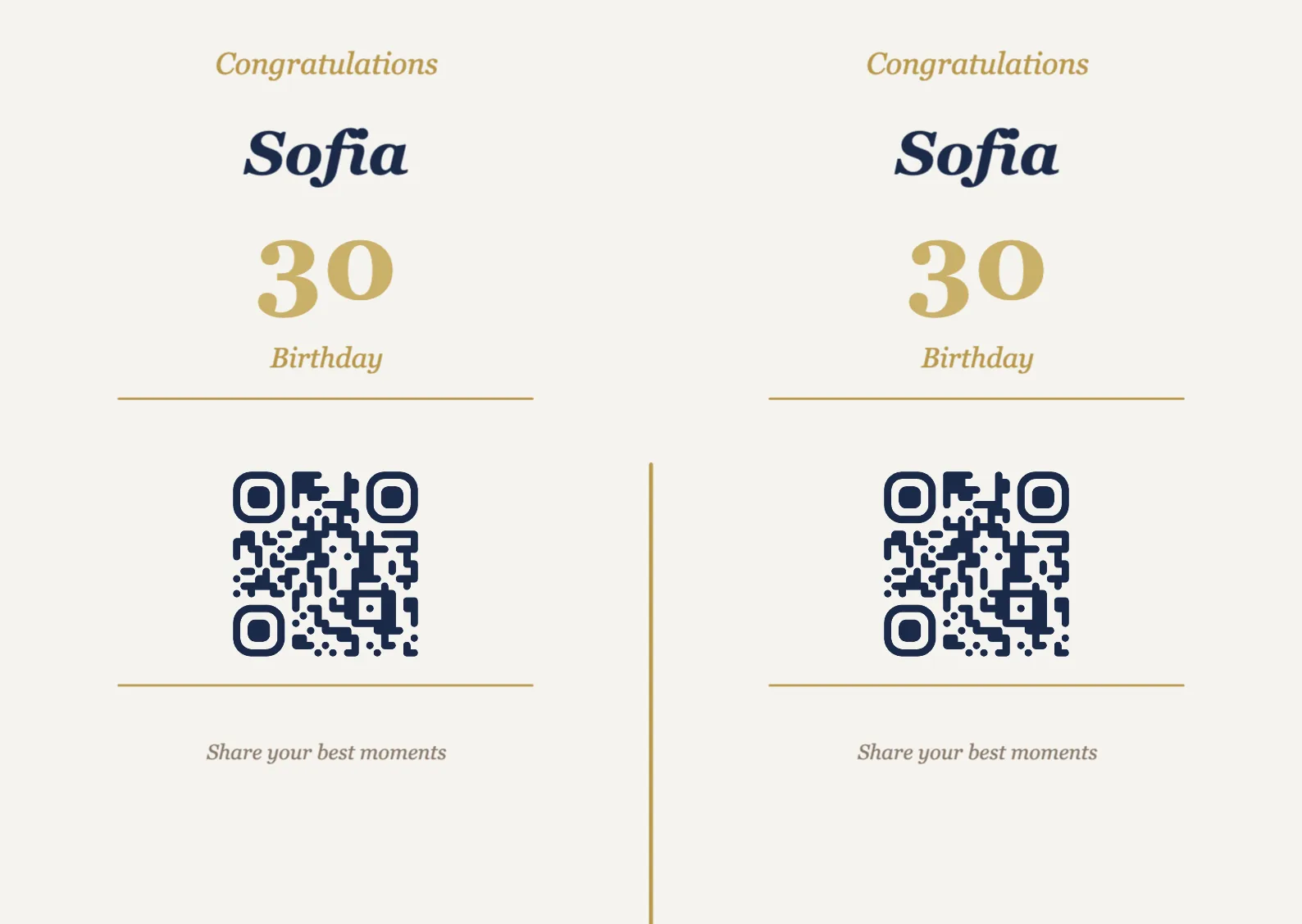 Birthday QR code table sign template, Elegant A6 landscape for folding