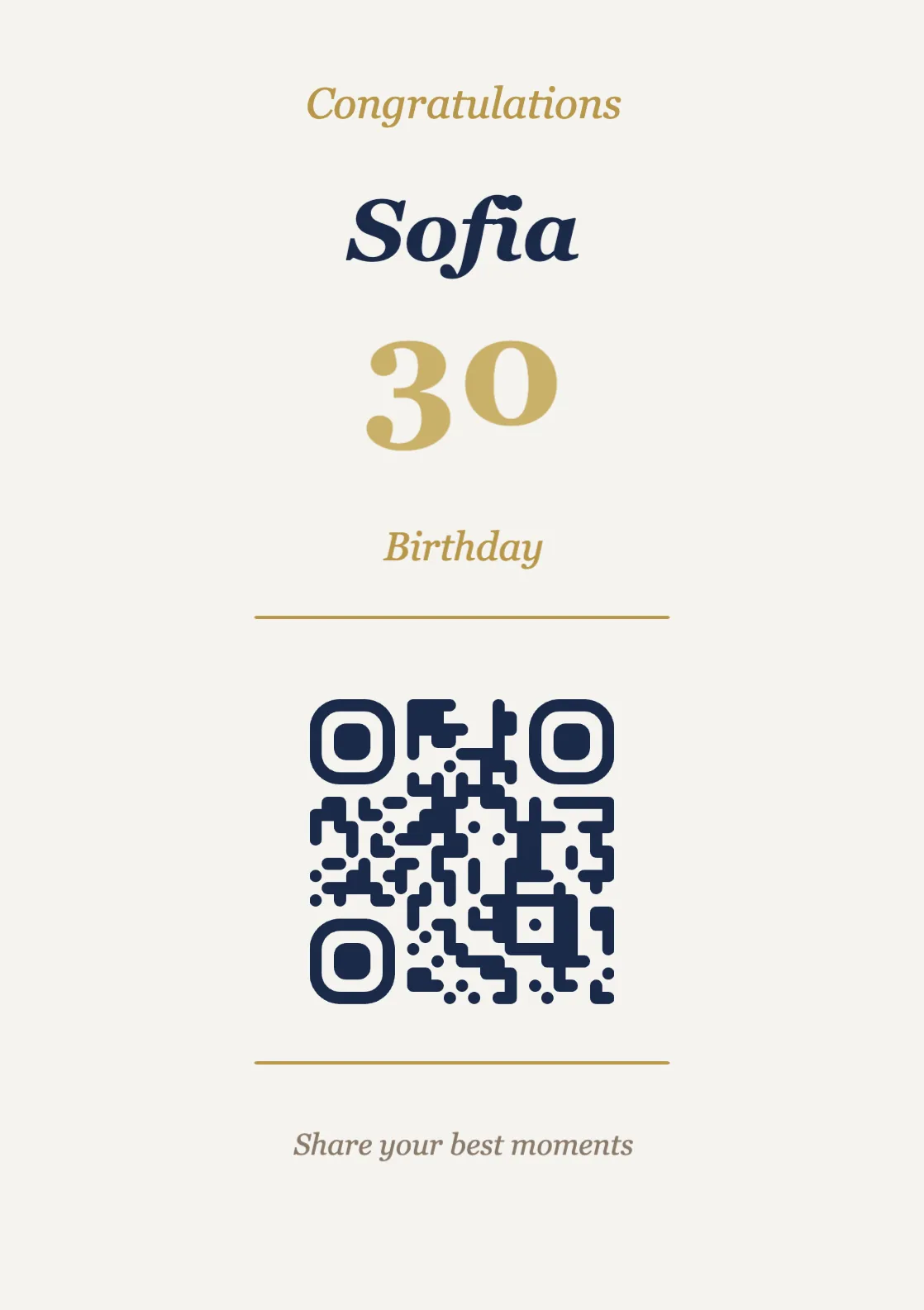 Birthday QR code table sign template, Elegant A7 portrait
