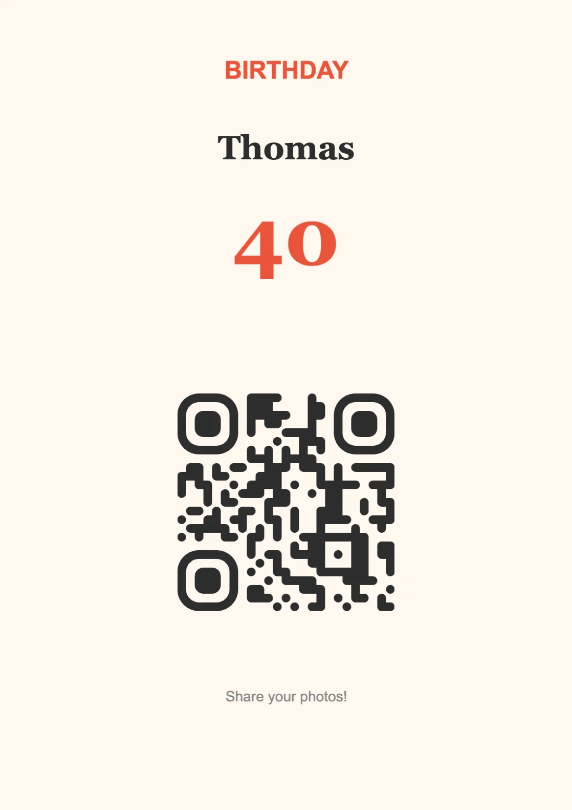 Birthday QR code table sign template, Festive A4 portrait