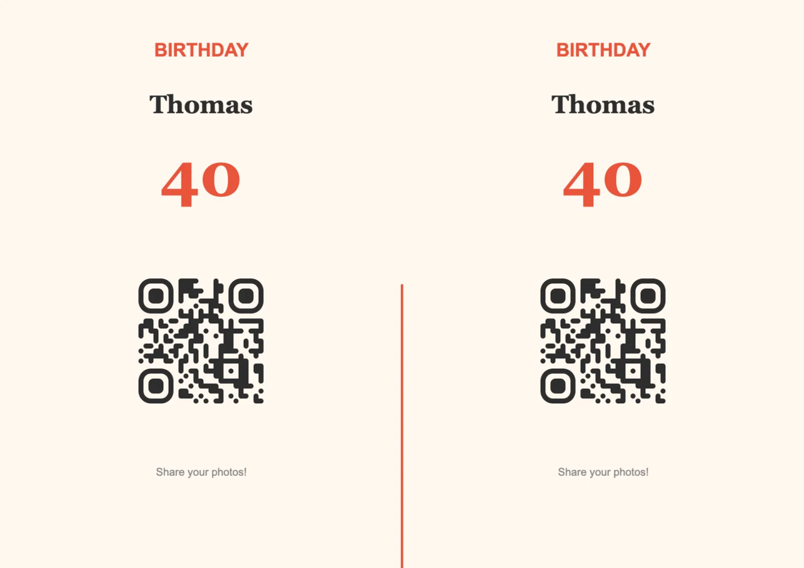 Birthday QR code table sign template, Festive A4 landscape for folding