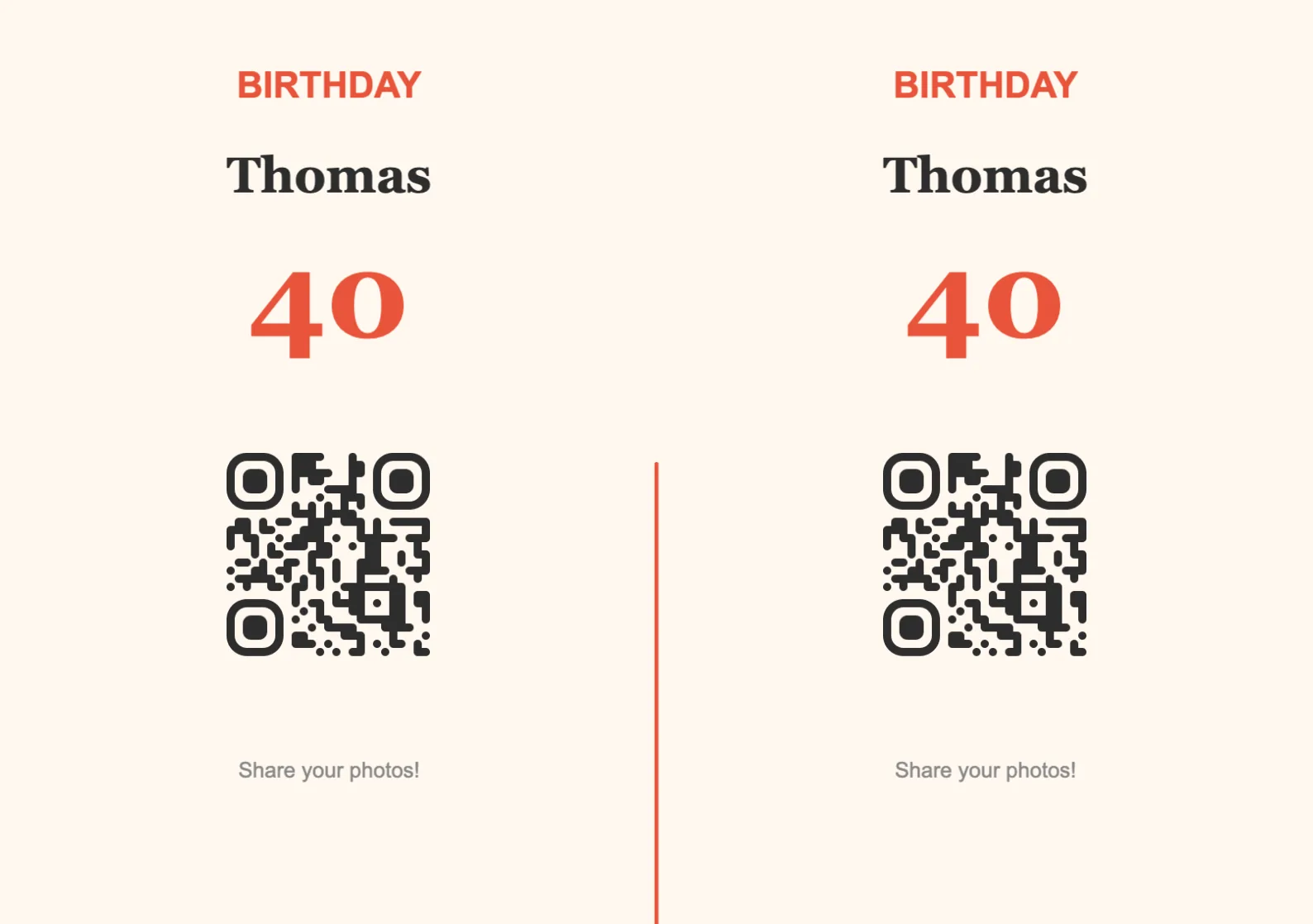 Birthday QR code table sign template, Festive A5 landscape for folding