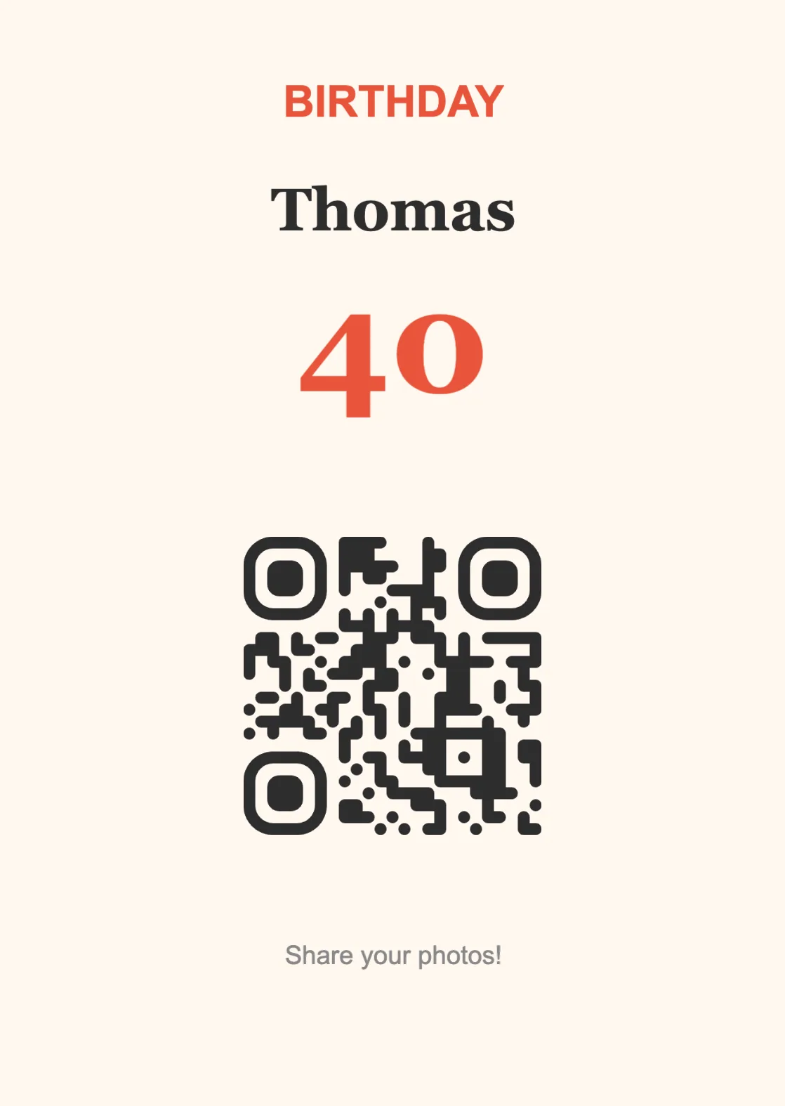 Birthday QR code table sign template, Festive A6 portrait
