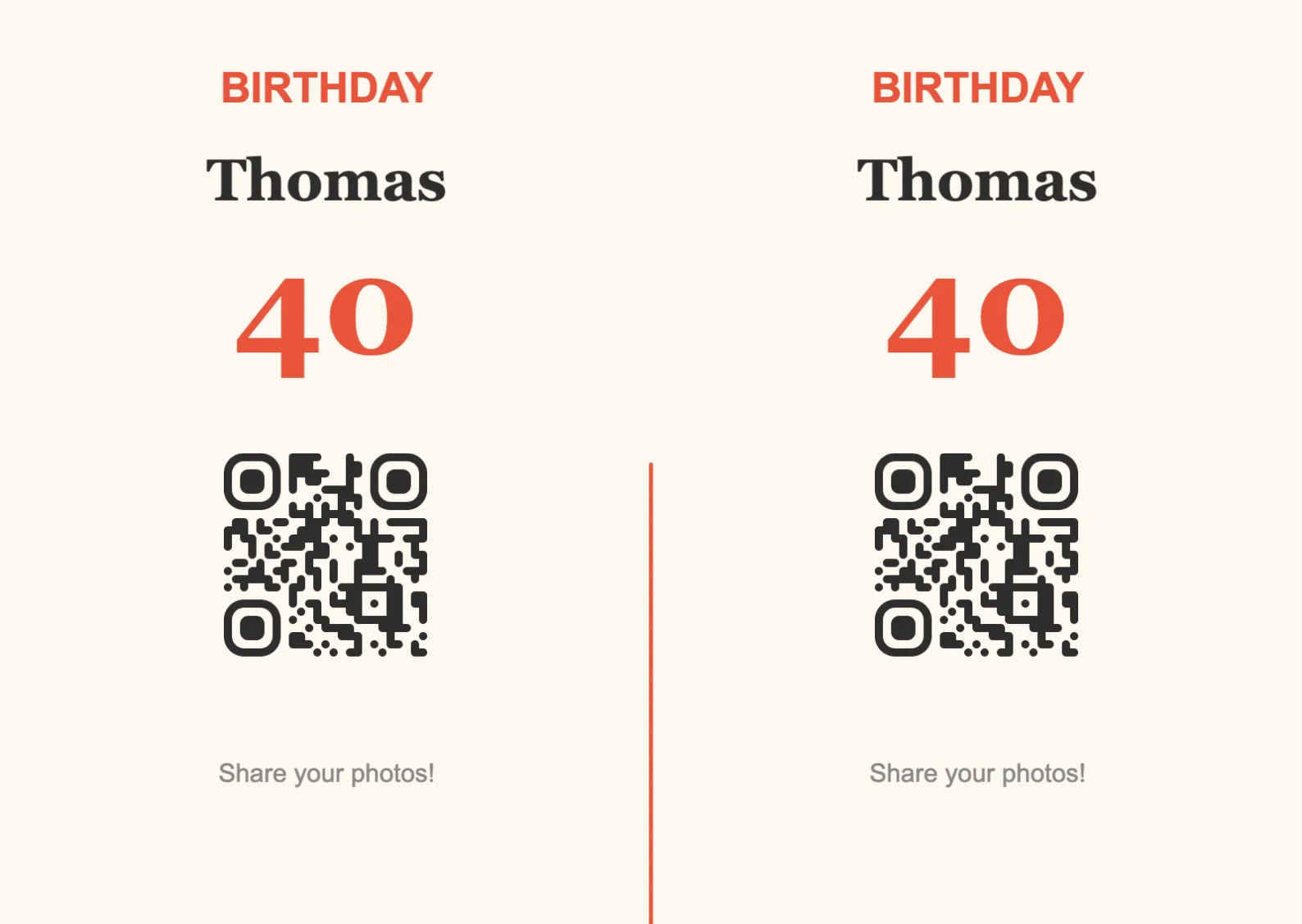 Birthday QR code table sign template, Festive A6 landscape for folding