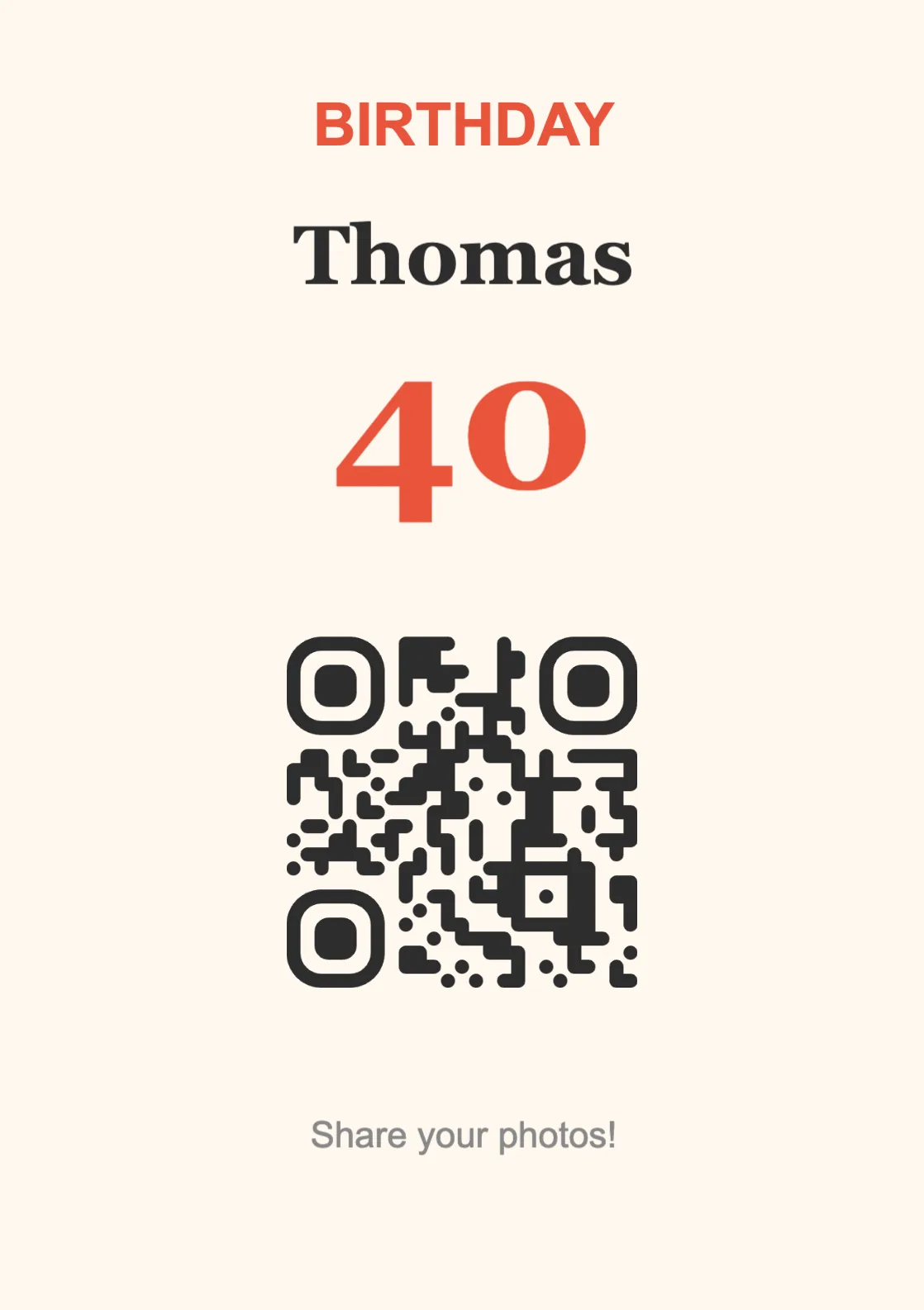 Birthday QR code table sign template, Festive A7 portrait
