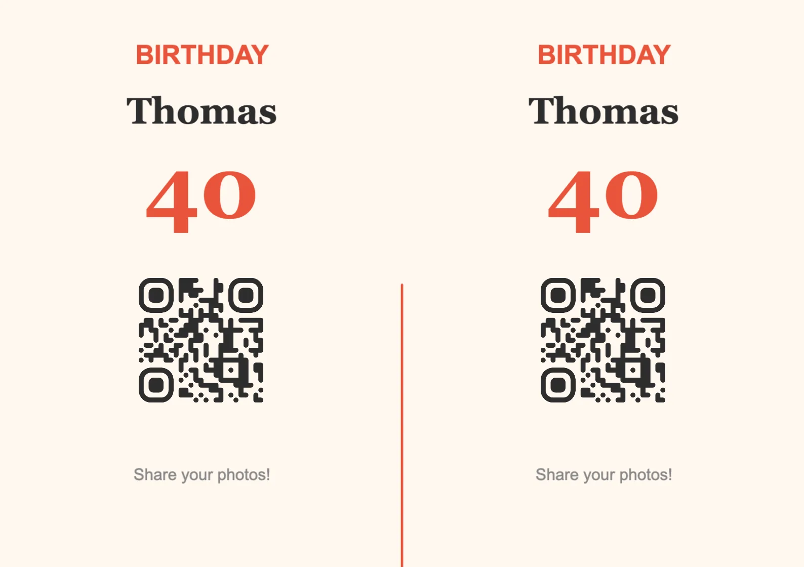 Birthday QR code table sign template, Festive A7 landscape for folding