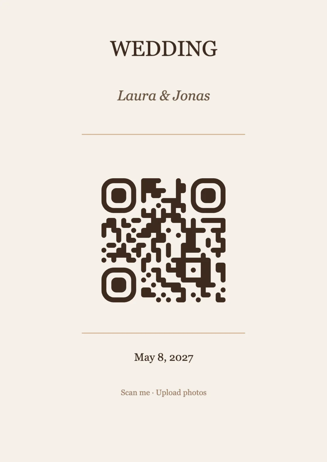 Wedding QR code place card template, Elegant A4 portrait