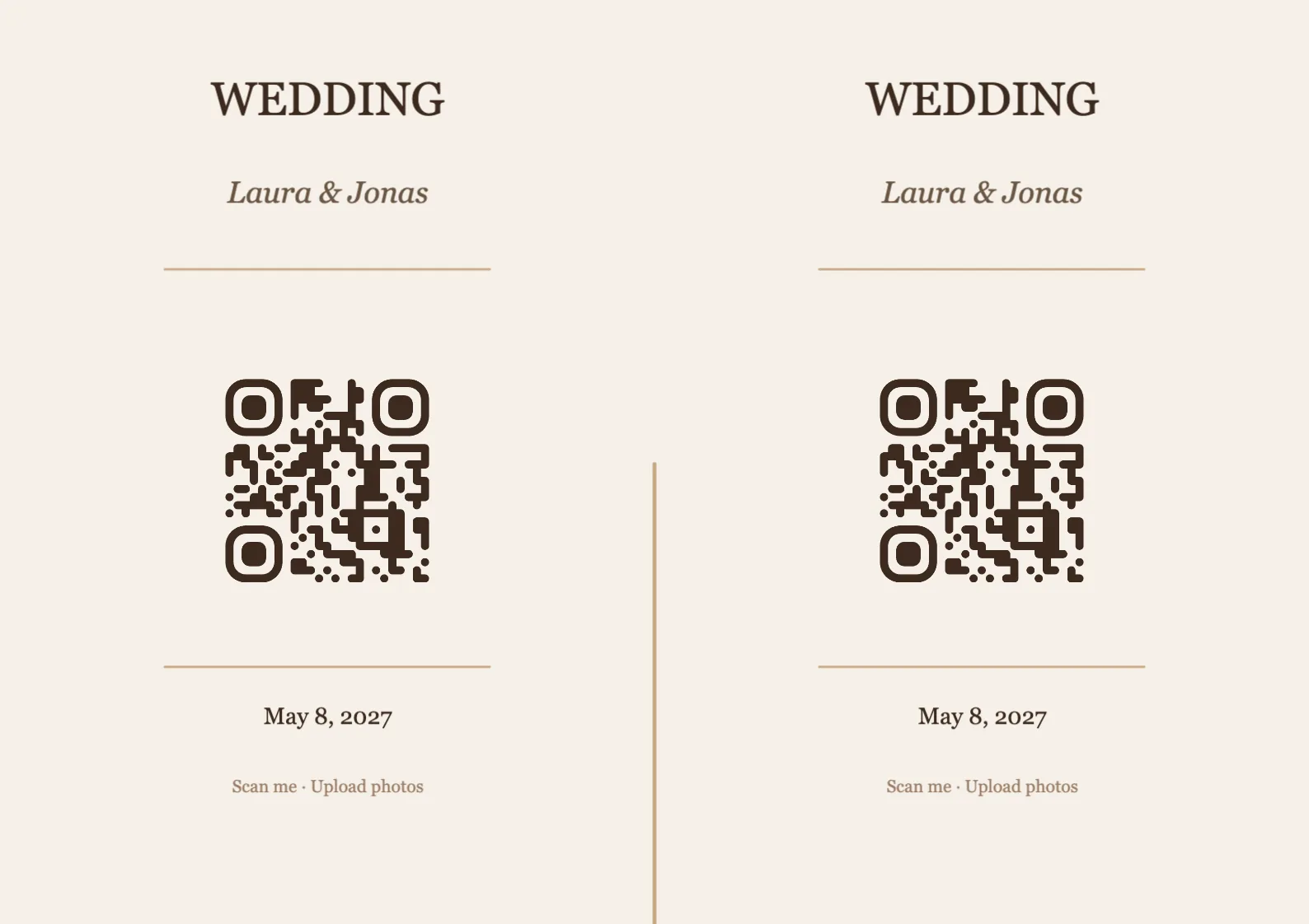 Wedding QR code place card template, Elegant A4 landscape for folding
