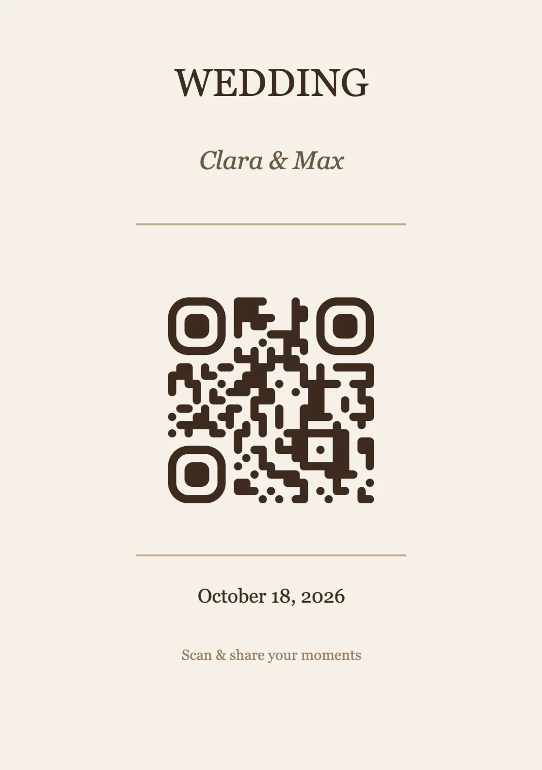 Wedding QR code place card template, Elegant A5 portrait