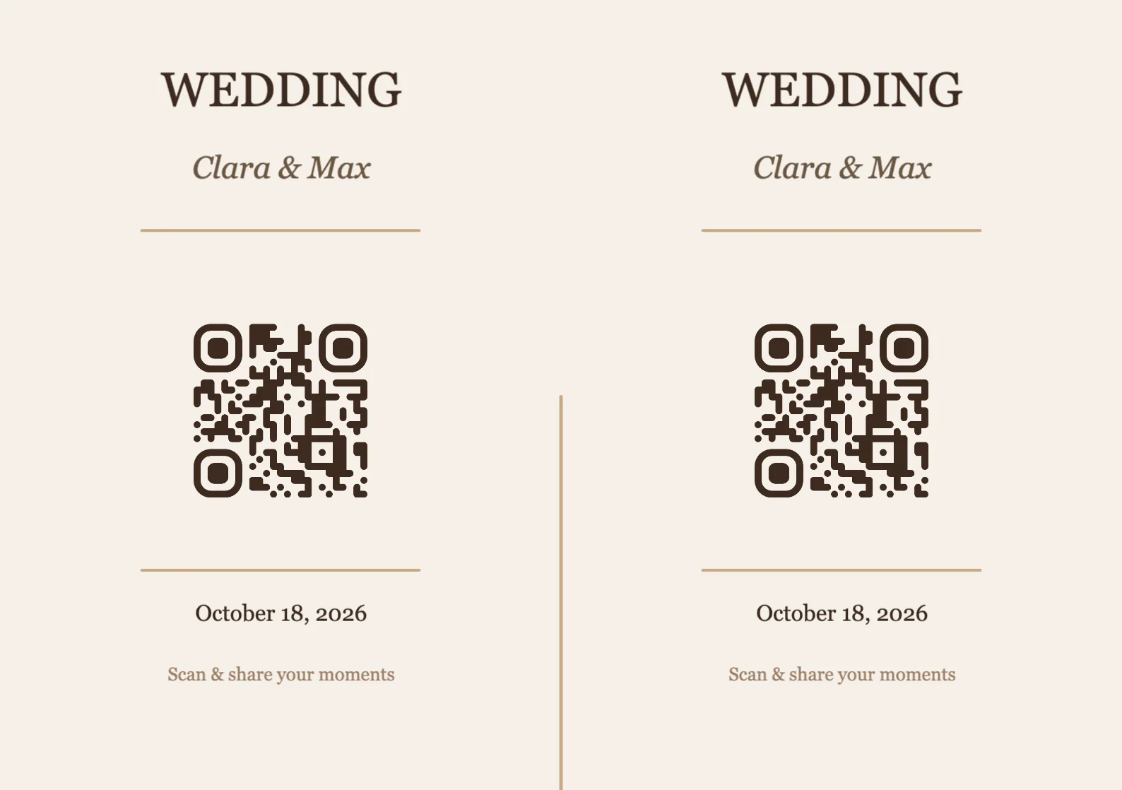 Wedding QR code place card template, Elegant A5 landscape for folding