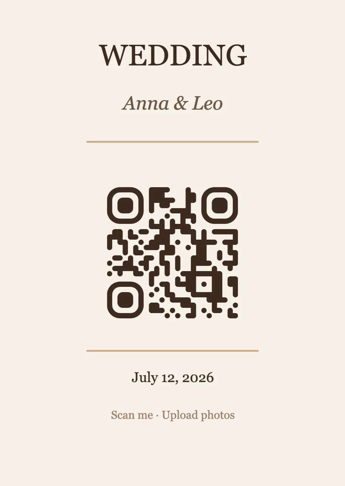 Wedding QR code place card template, Elegant A6 portrait
