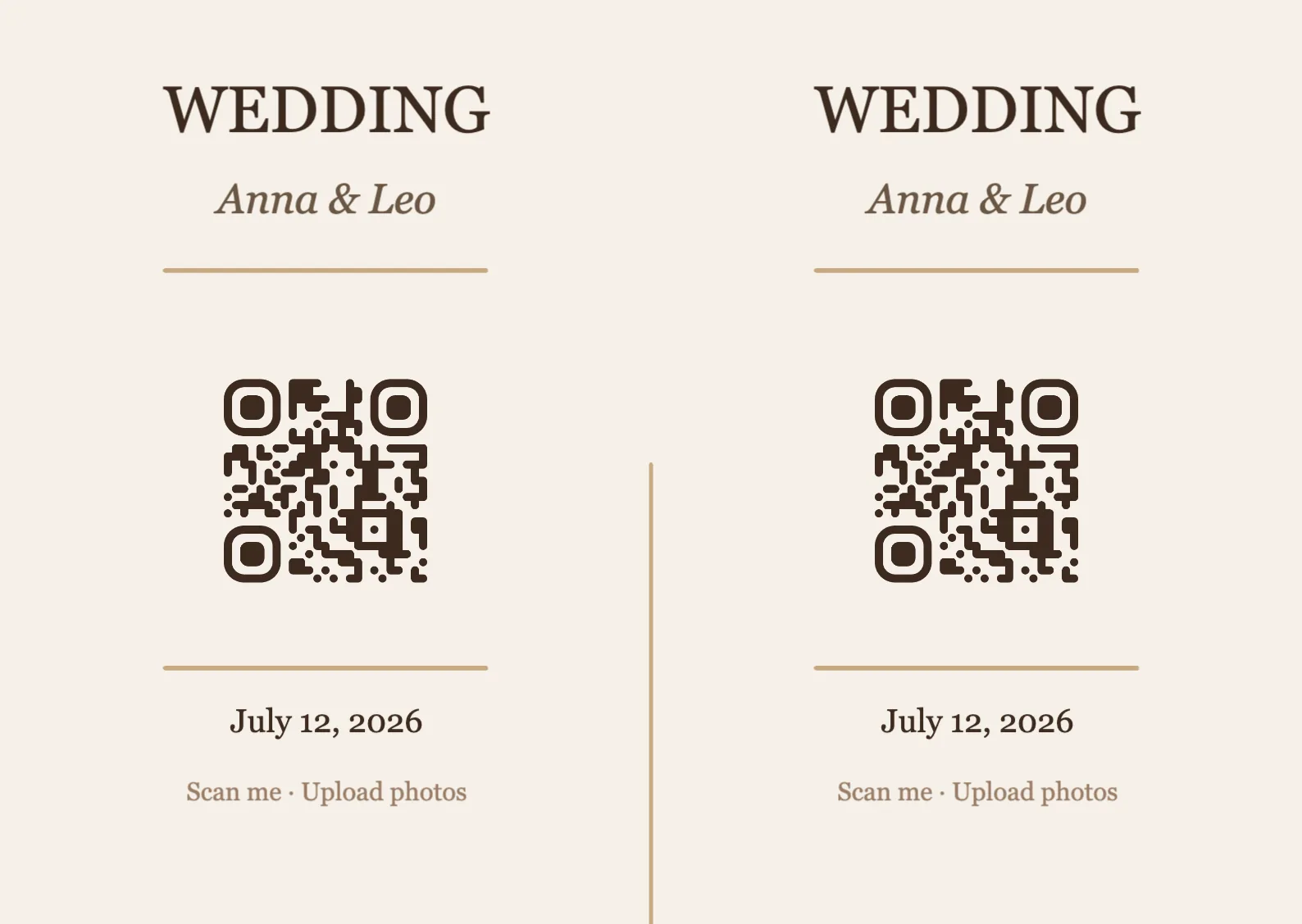 Wedding QR code place card template, Elegant A6 landscape for folding