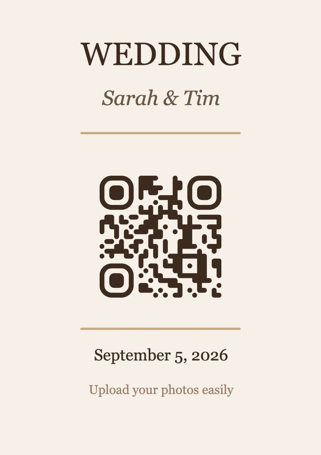 Wedding QR code place card template, Elegant A7 portrait
