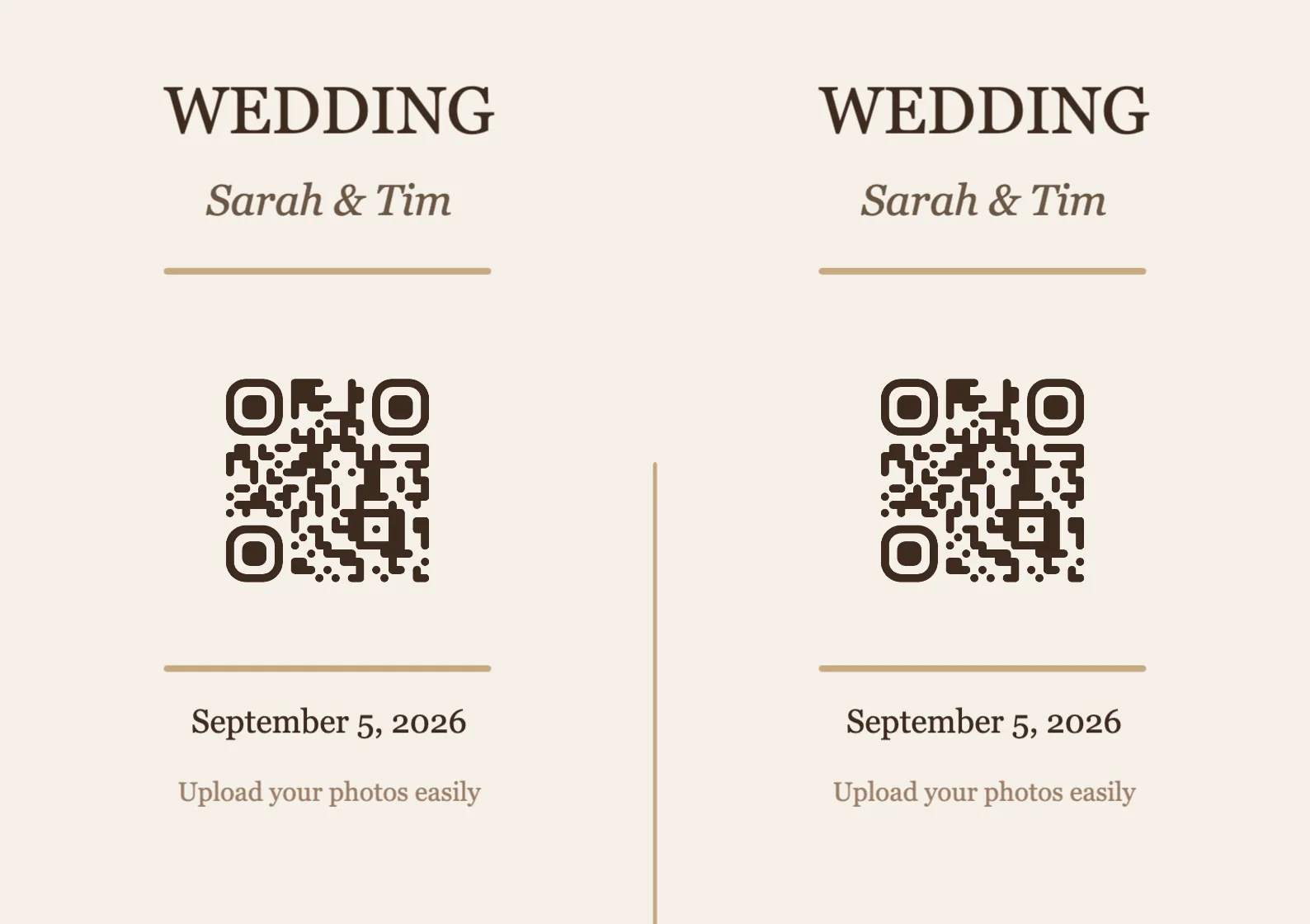 Wedding QR code place card template, Elegant A7 landscape for folding