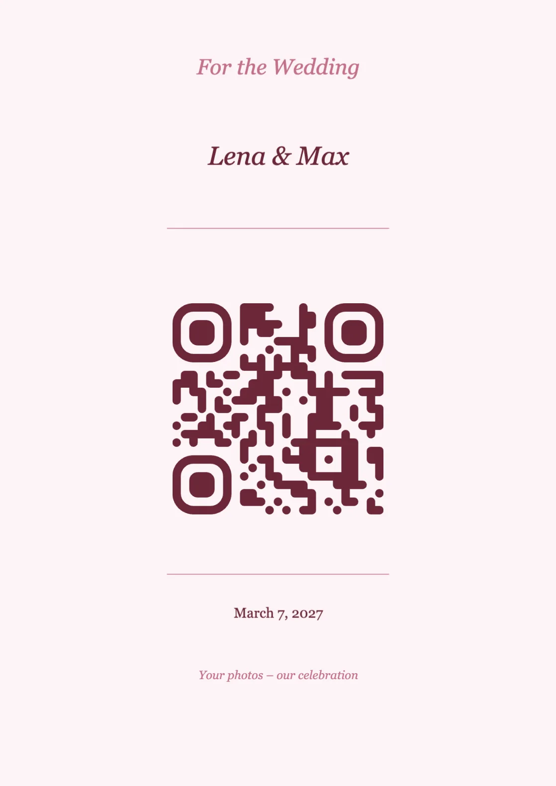 Wedding QR code place card template, Romantic A4 portrait
