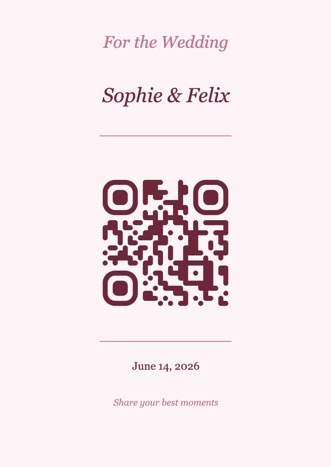 Wedding QR code place card template, Romantic A6 portrait