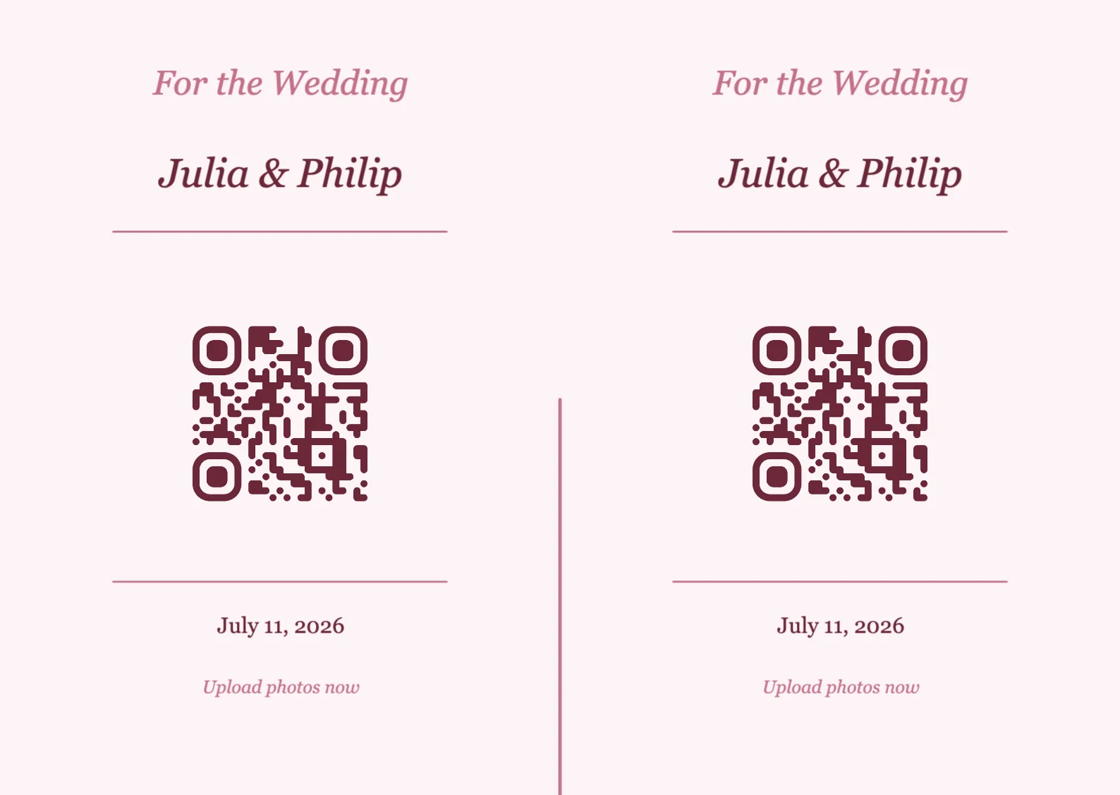 Wedding QR code place card template, Romantic A6 landscape for folding