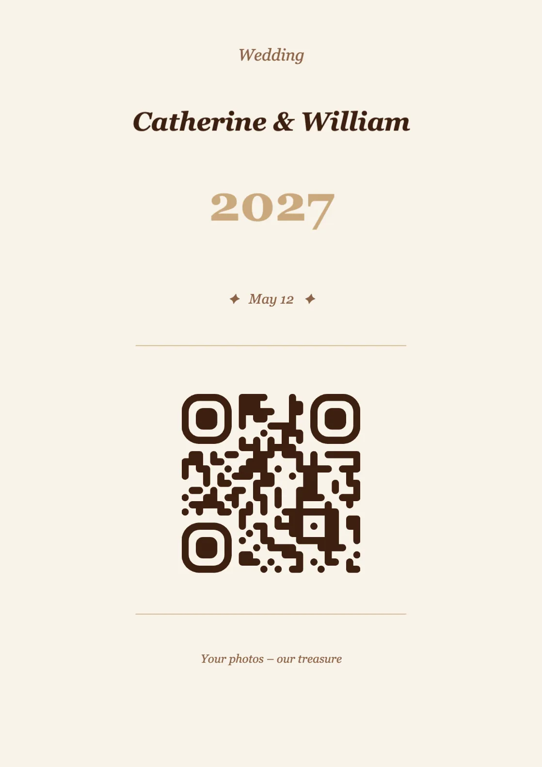 Wedding QR code place card template, Vintage A4 portrait