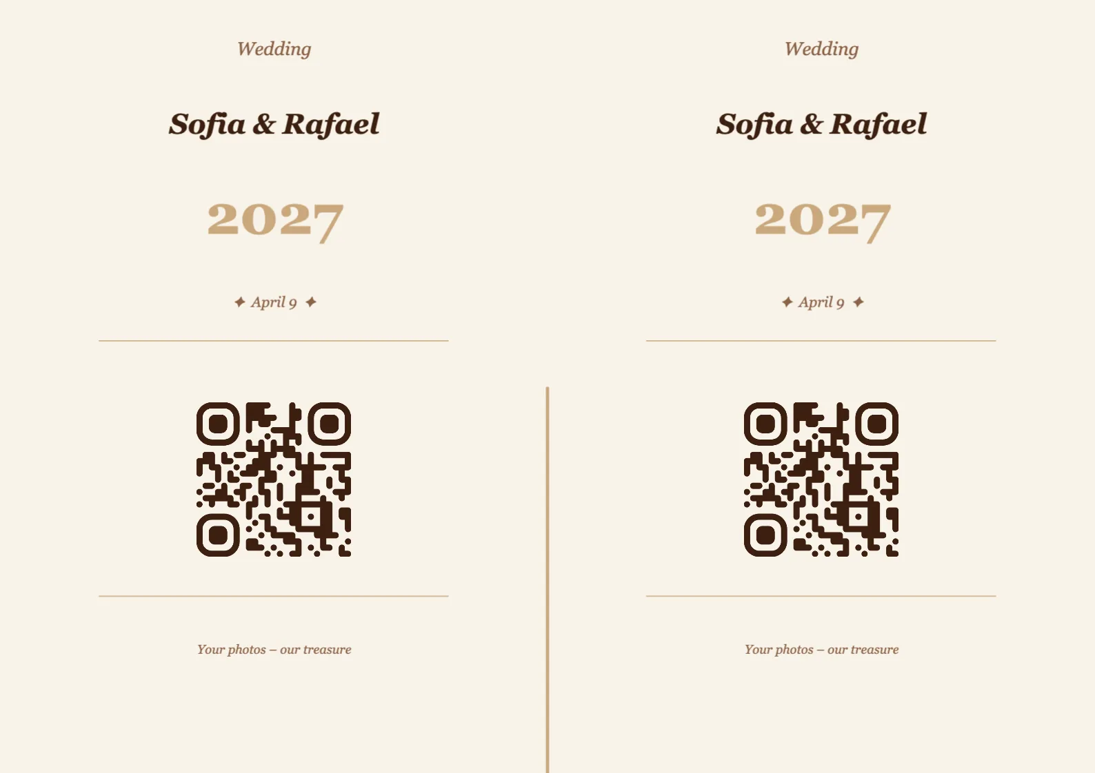 Wedding QR code place card template, Vintage A4 landscape for folding