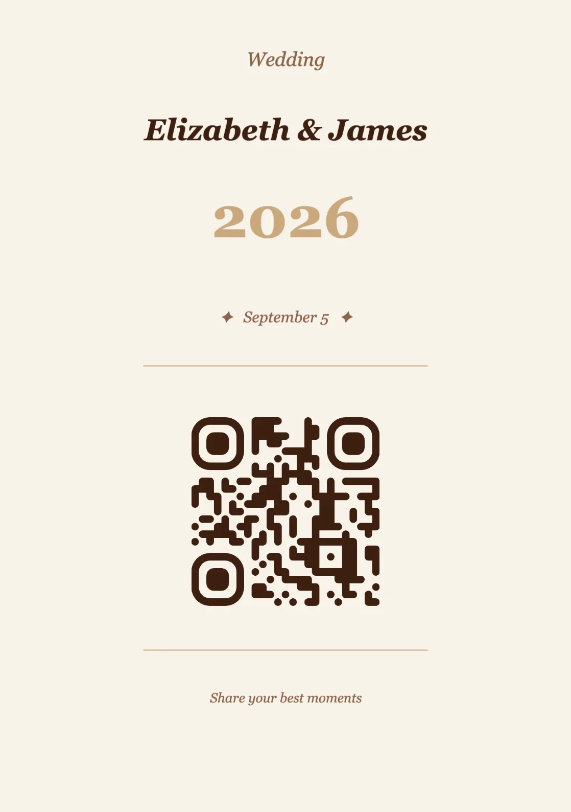 Wedding QR code place card template, Vintage A5 portrait