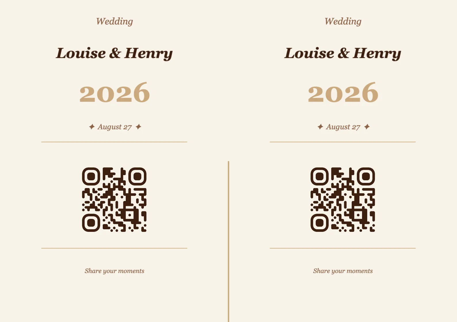 Wedding QR code place card template, Vintage A5 landscape for folding