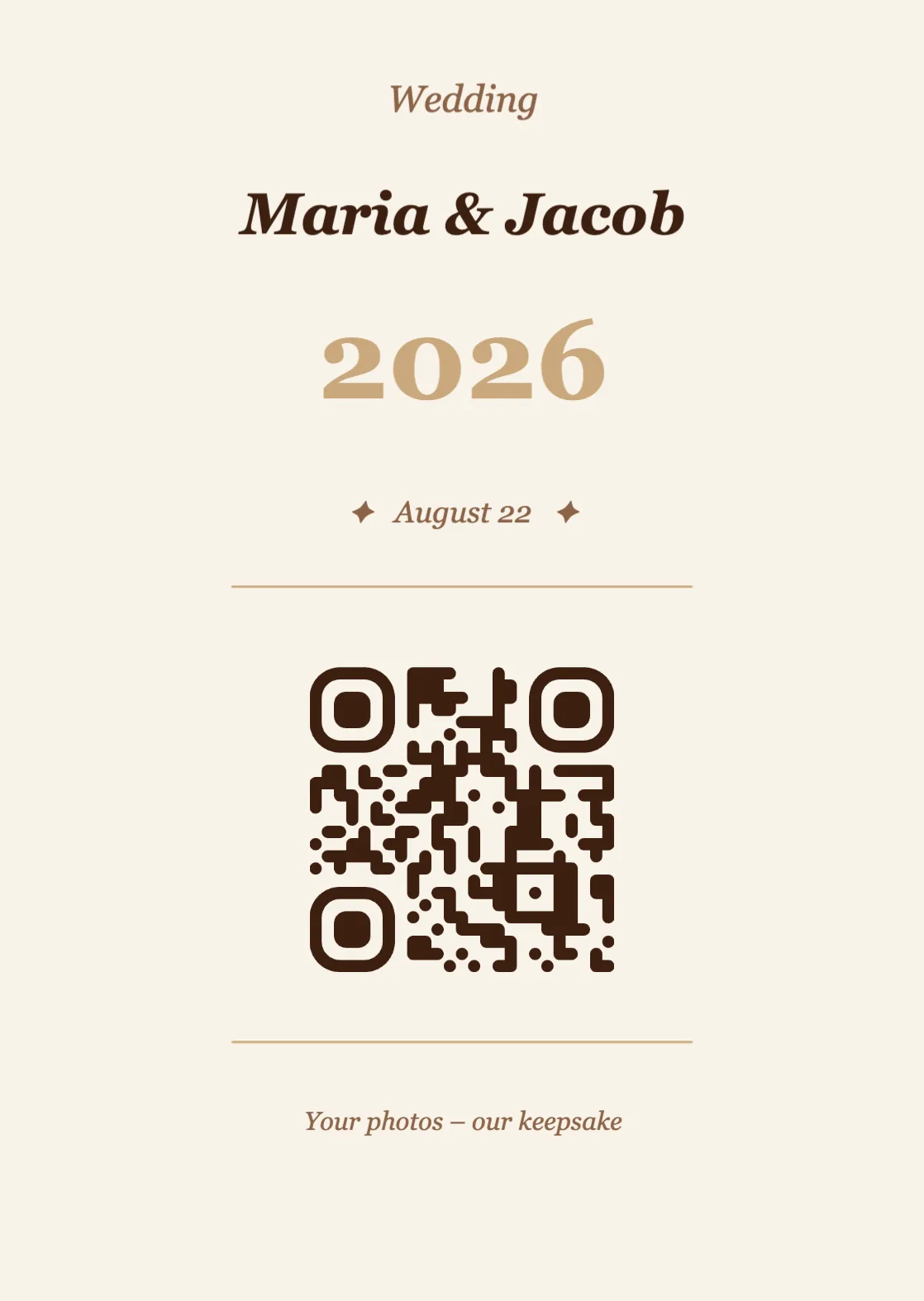 Wedding QR code place card template, Vintage A6 portrait