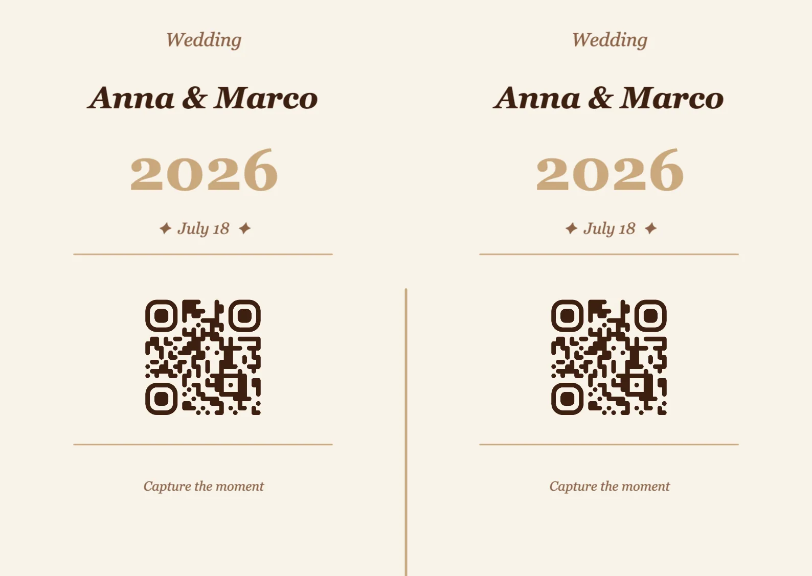 Wedding QR code place card template, Vintage A6 landscape for folding