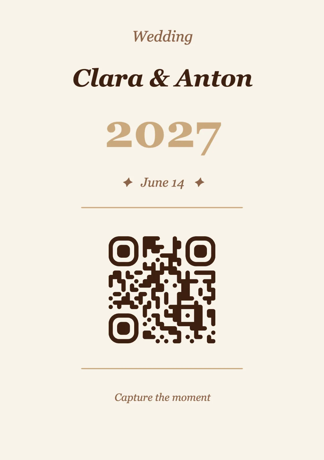 Wedding QR code place card template, Vintage A7 portrait