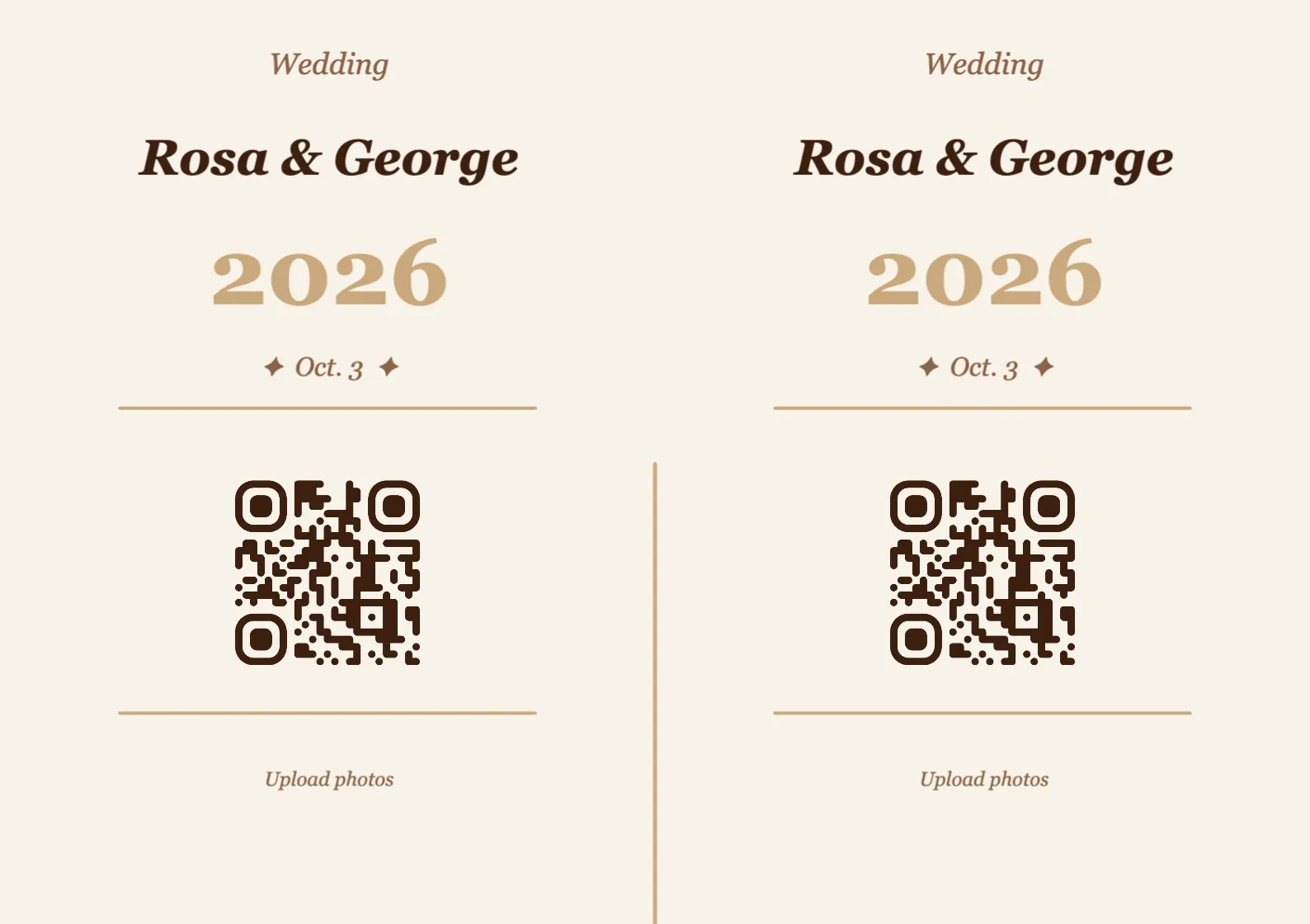 Wedding QR code place card template, Vintage A7 landscape for folding