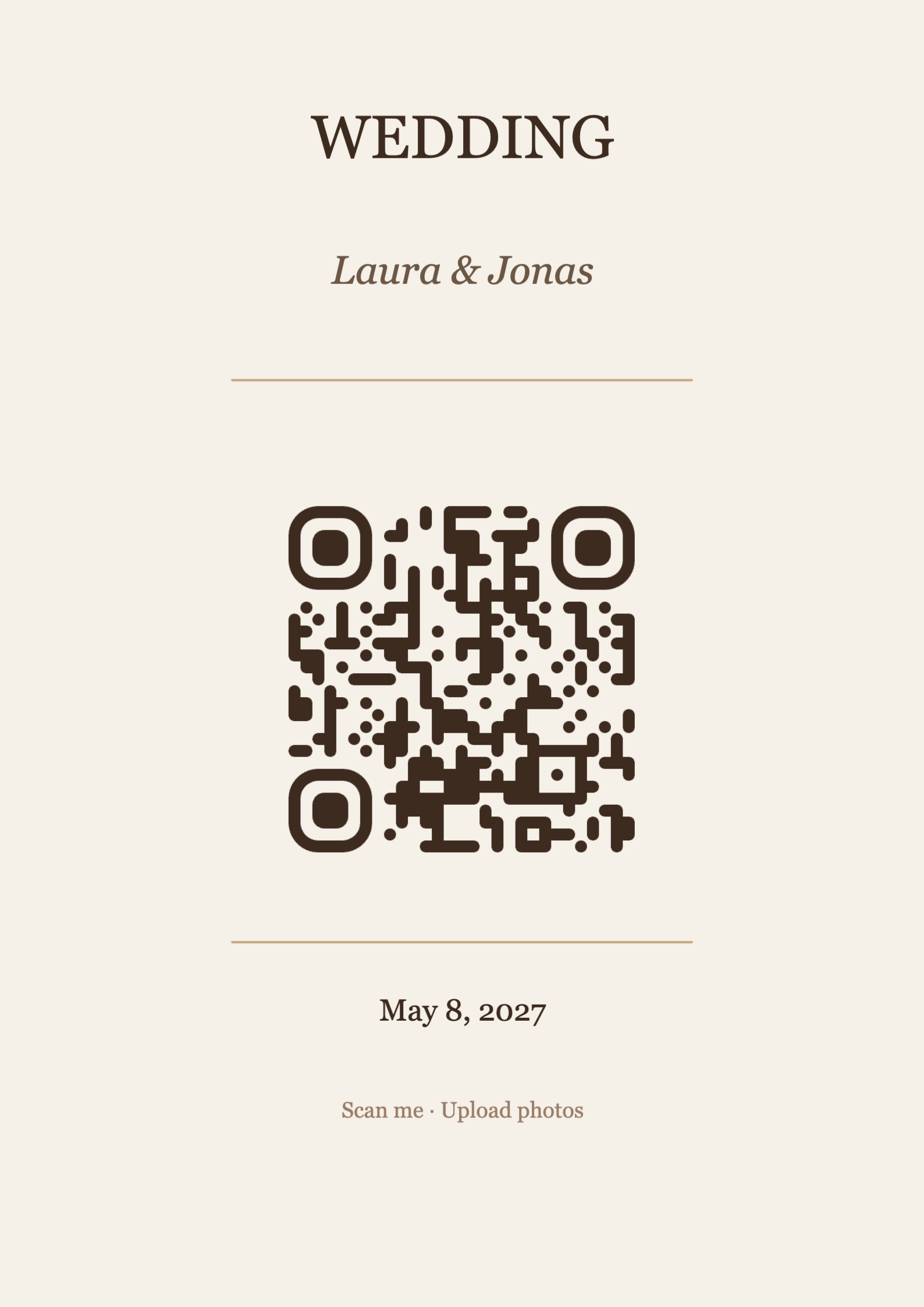 Wedding QR Code Table Card Template – Elegant A4 Portrait