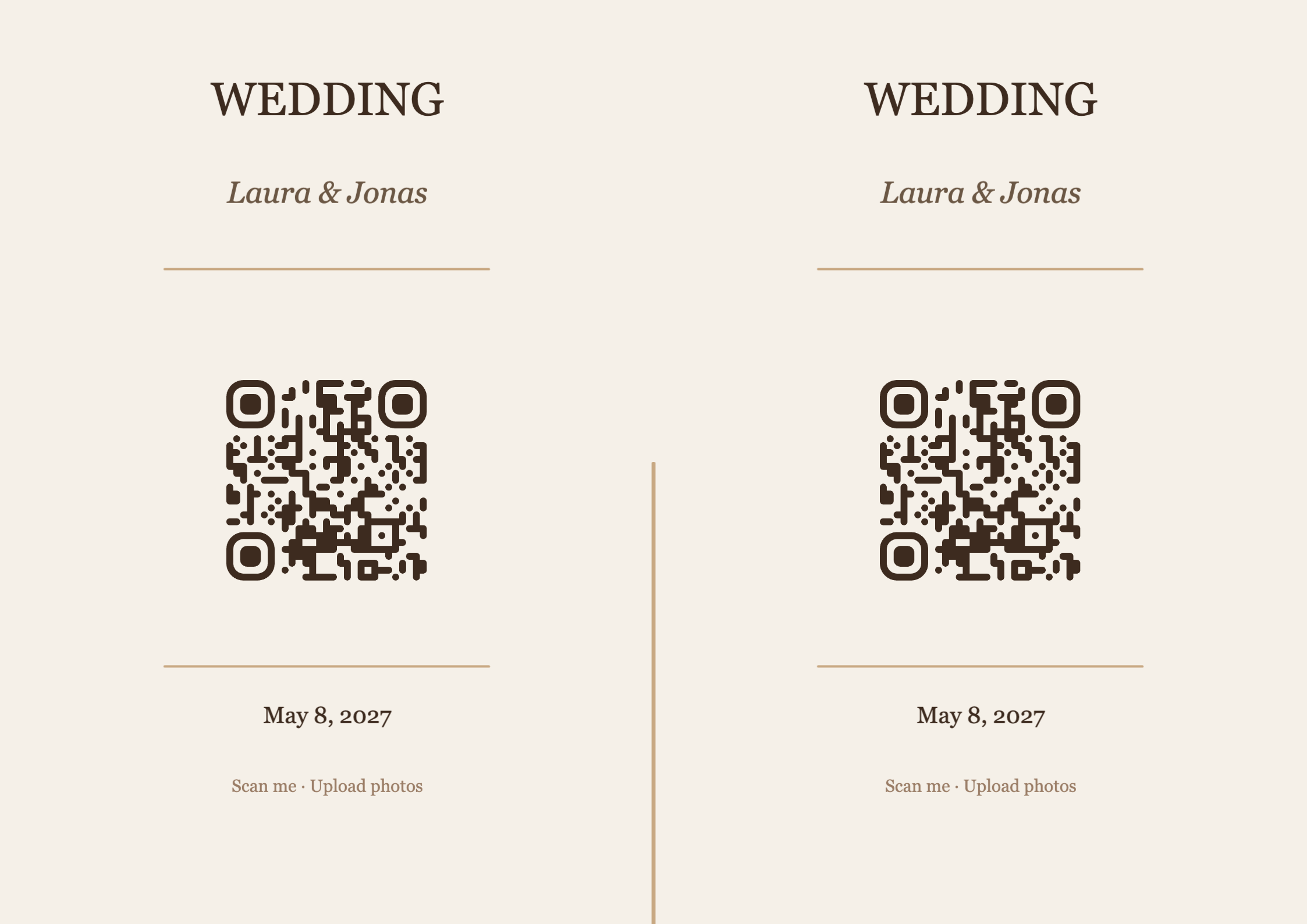 Wedding QR Code Table Card Template – Elegant A4 Landscape