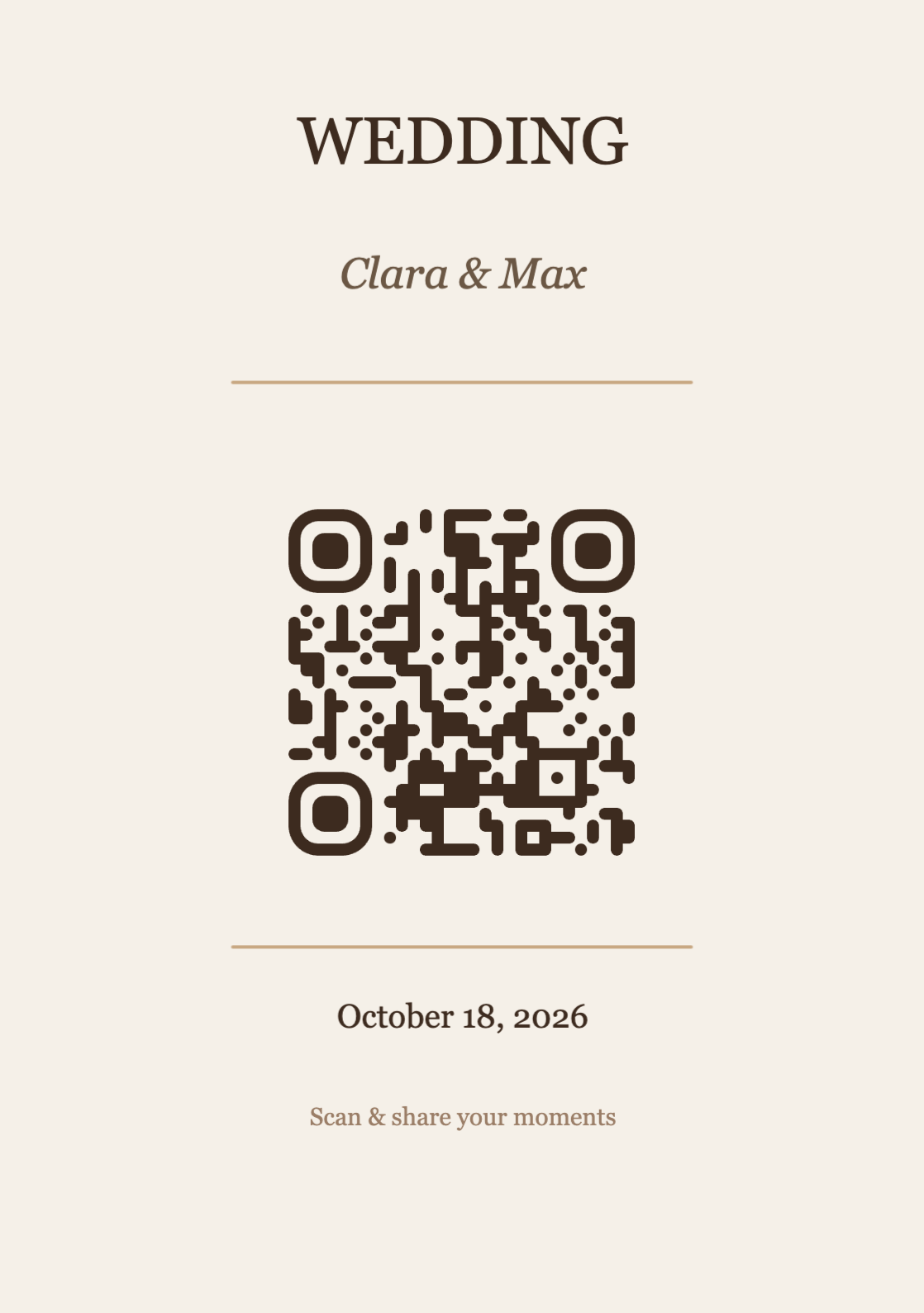 Wedding QR Code Table Card Template – Elegant A5 Portrait