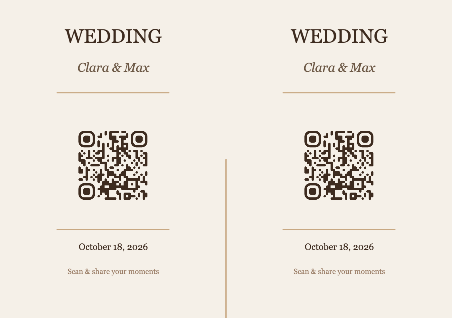 Wedding QR Code Table Card Template – Elegant A5 Landscape